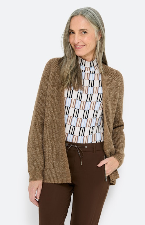Cardigan met open rand, taupe