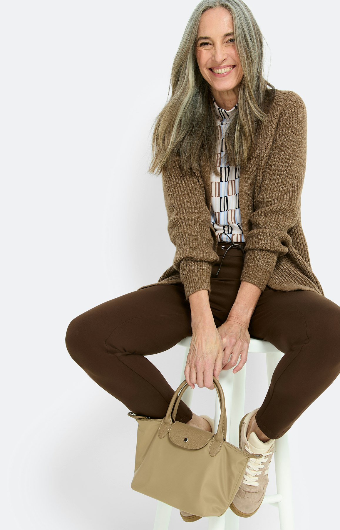 Cardigan met open rand, taupe