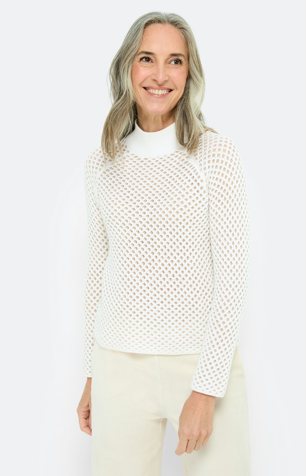 Pullover mit 3-D-Struktur, creme