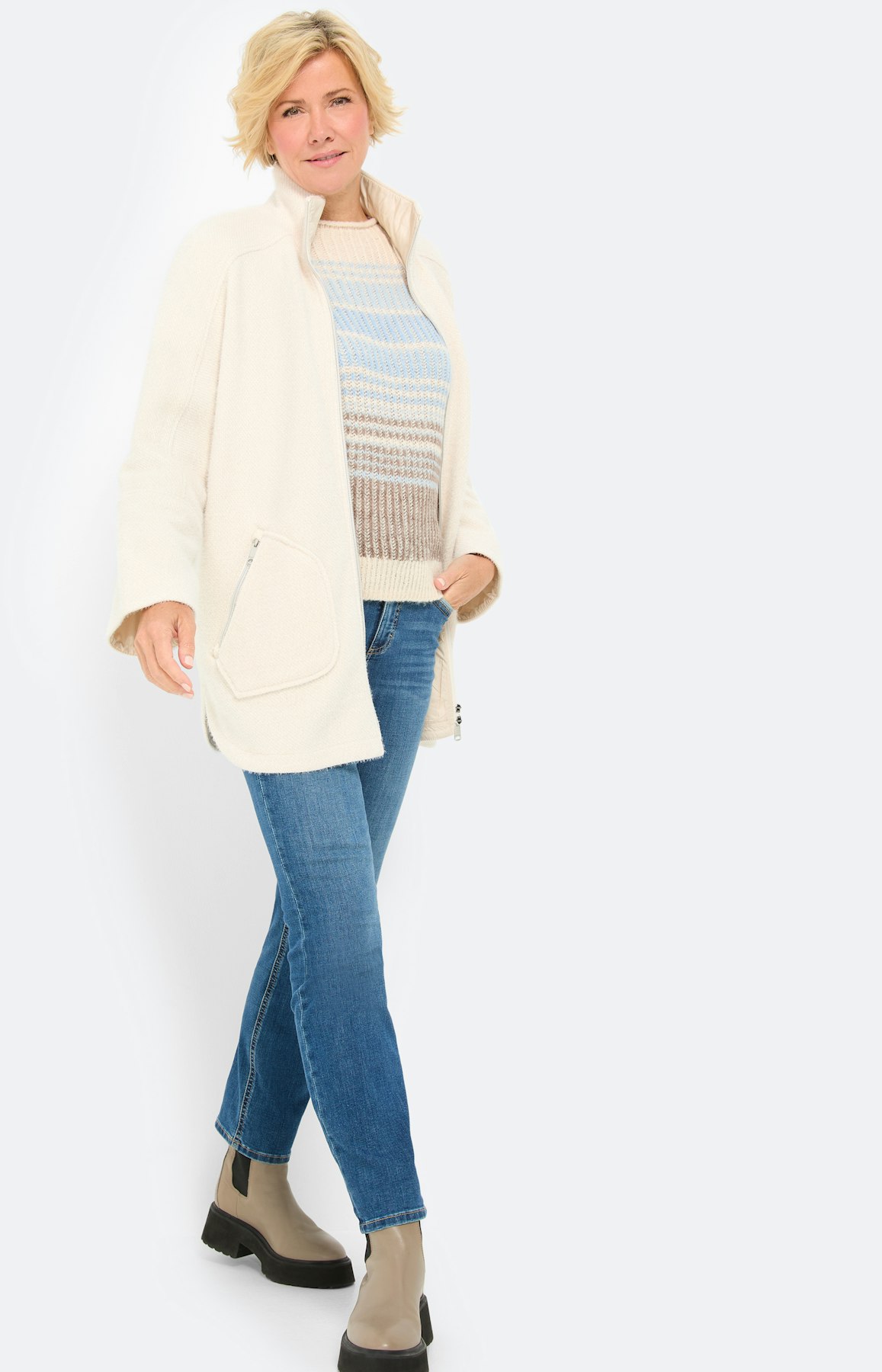 Trui met streepdessin, taupe