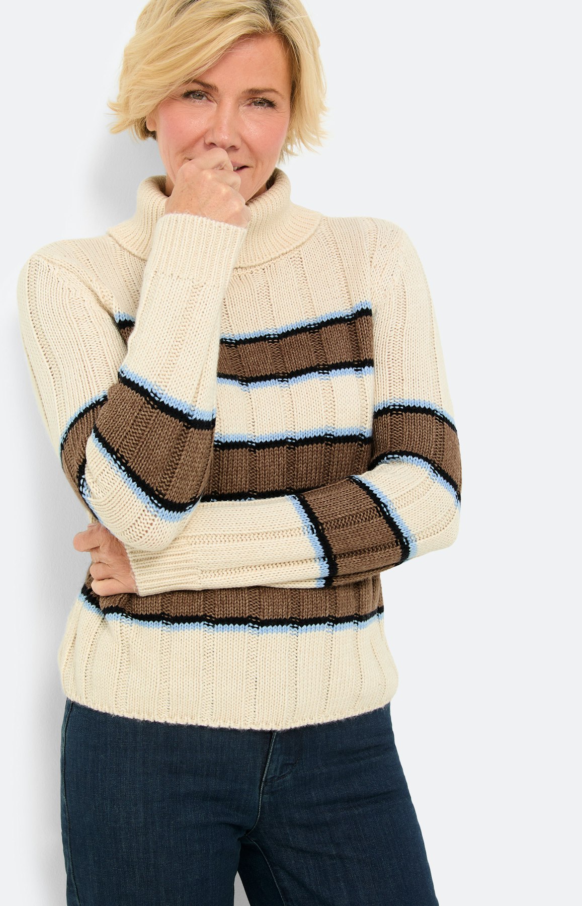 Strickpullover mit Streifen, creme