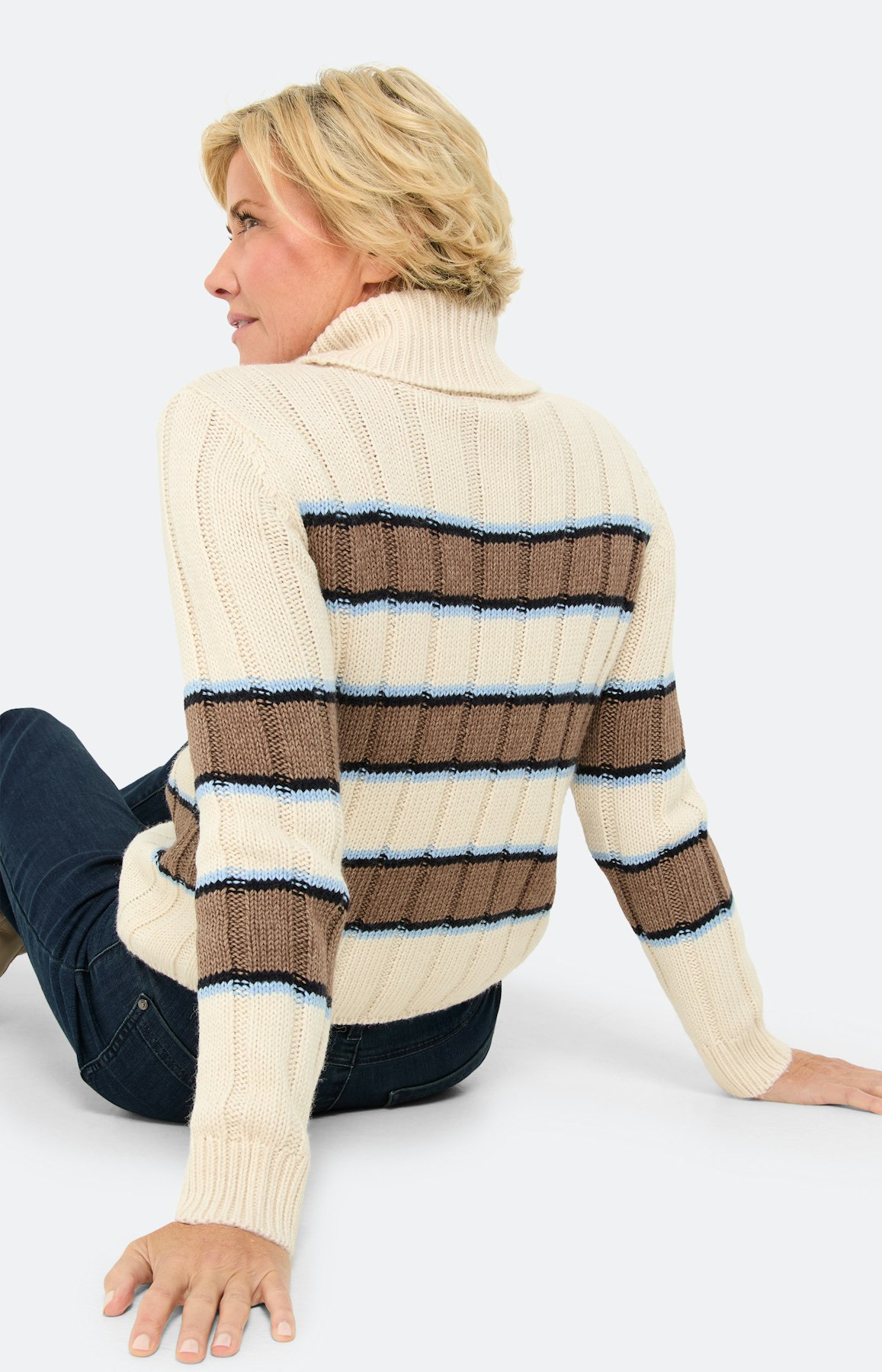 Strickpullover mit Streifen, creme