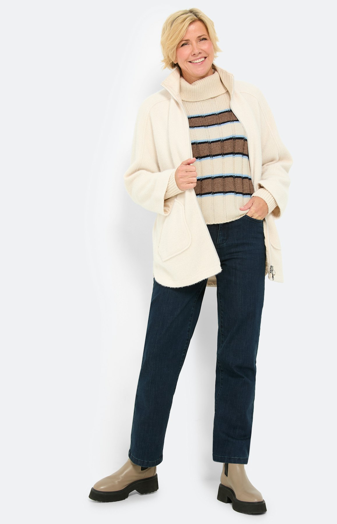 Strickpullover mit Streifen, creme