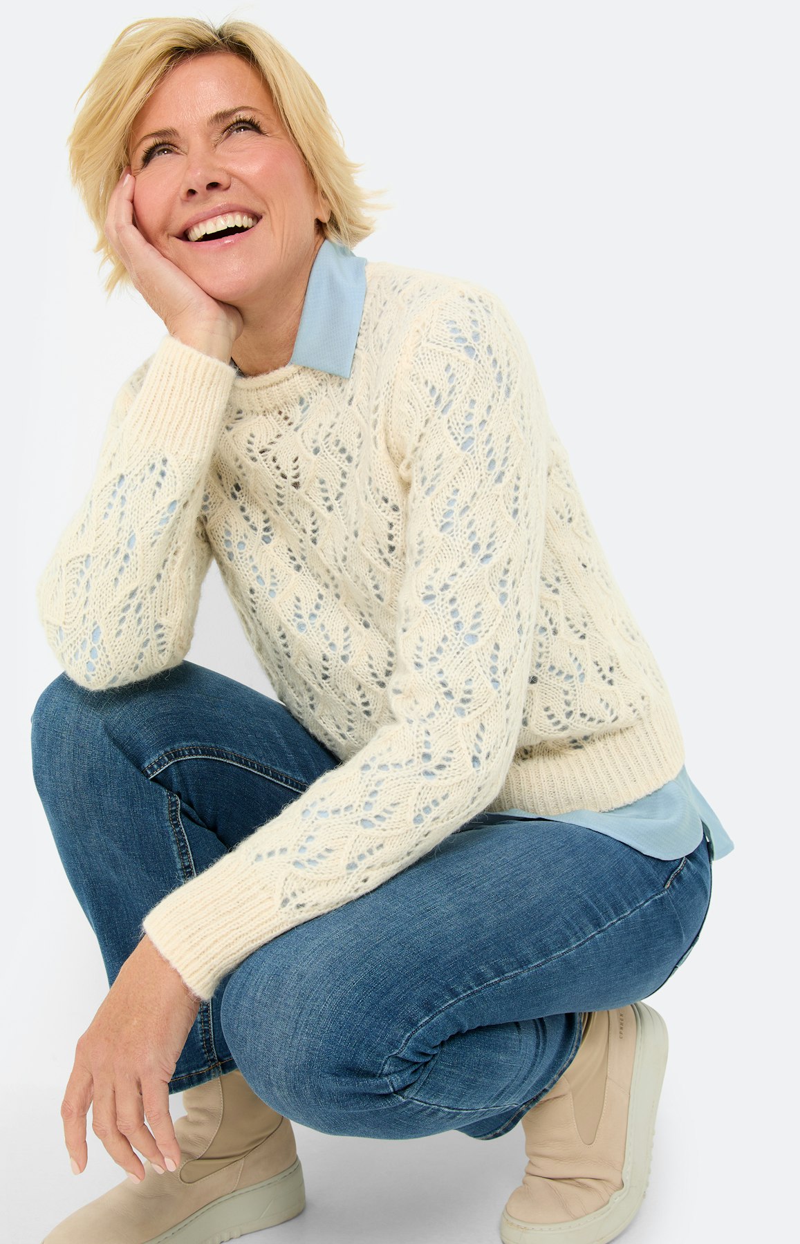 Trui in ajourbreisel, crème