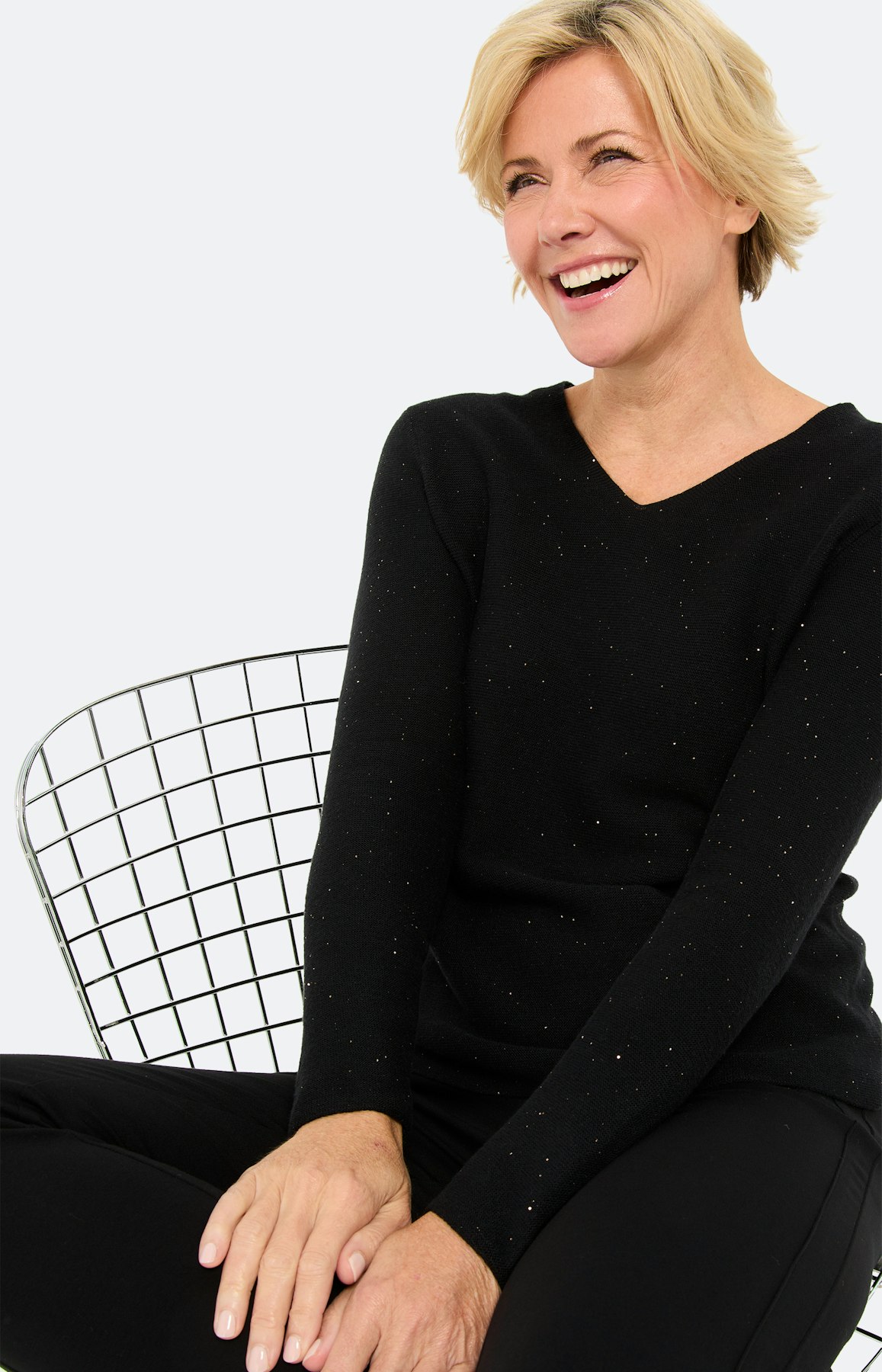 Gebreide trui met pailletten, zwart