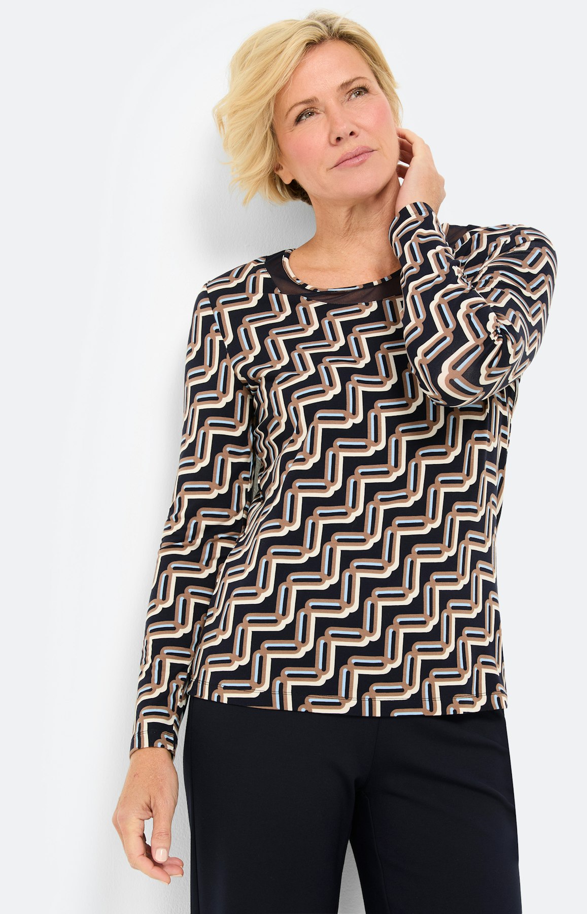 Shirt met lange mouw & meshinzet, marine