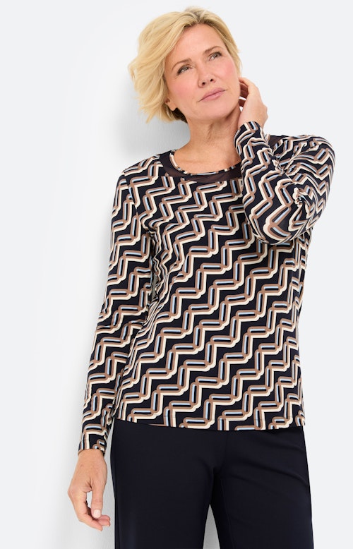 Shirt met lange mouw & meshinzet, marine