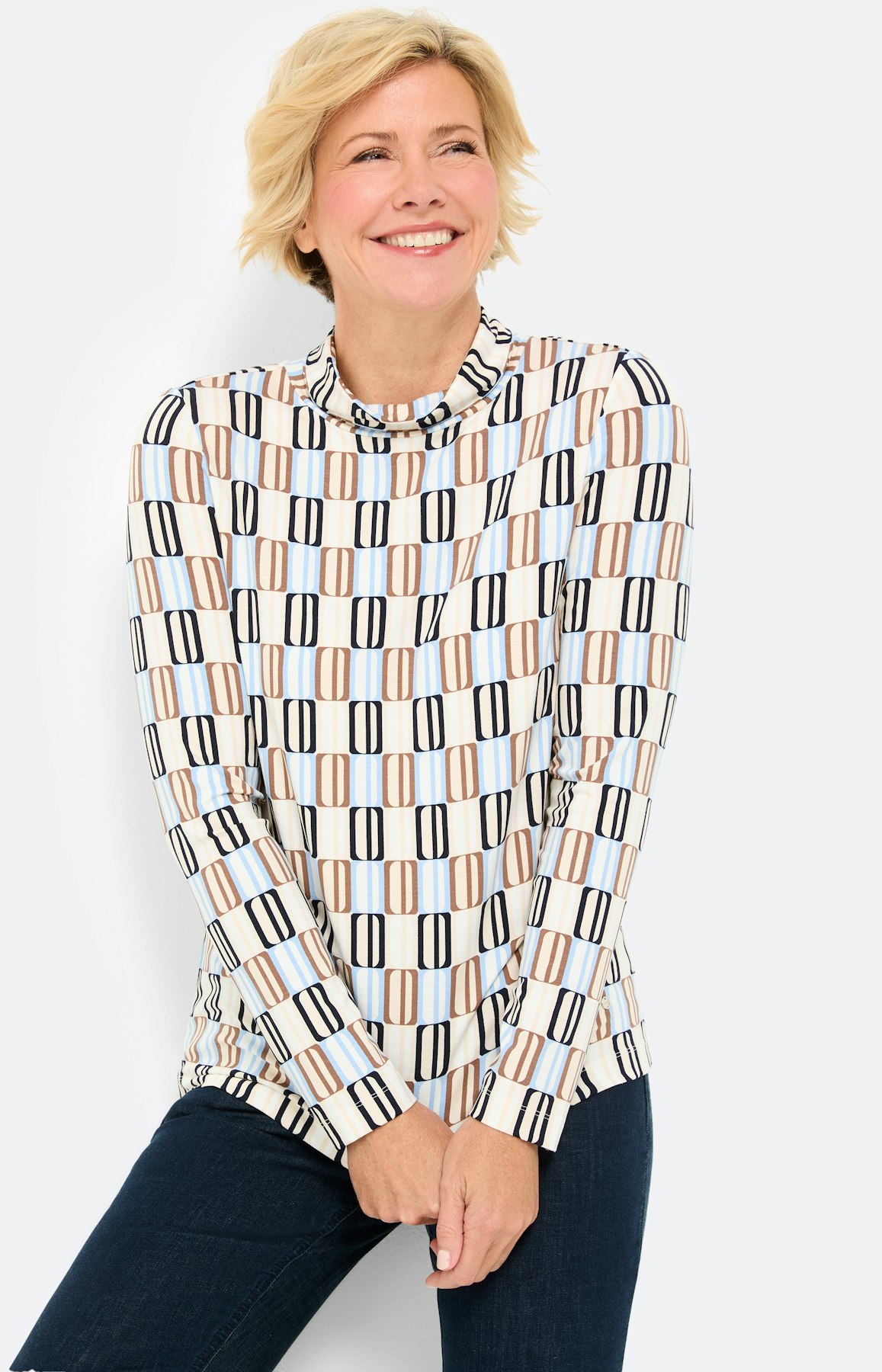 Shirt met lange mouwen en col, taupe