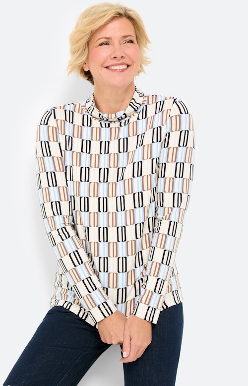 Shirt met lange mouwen en col, taupe