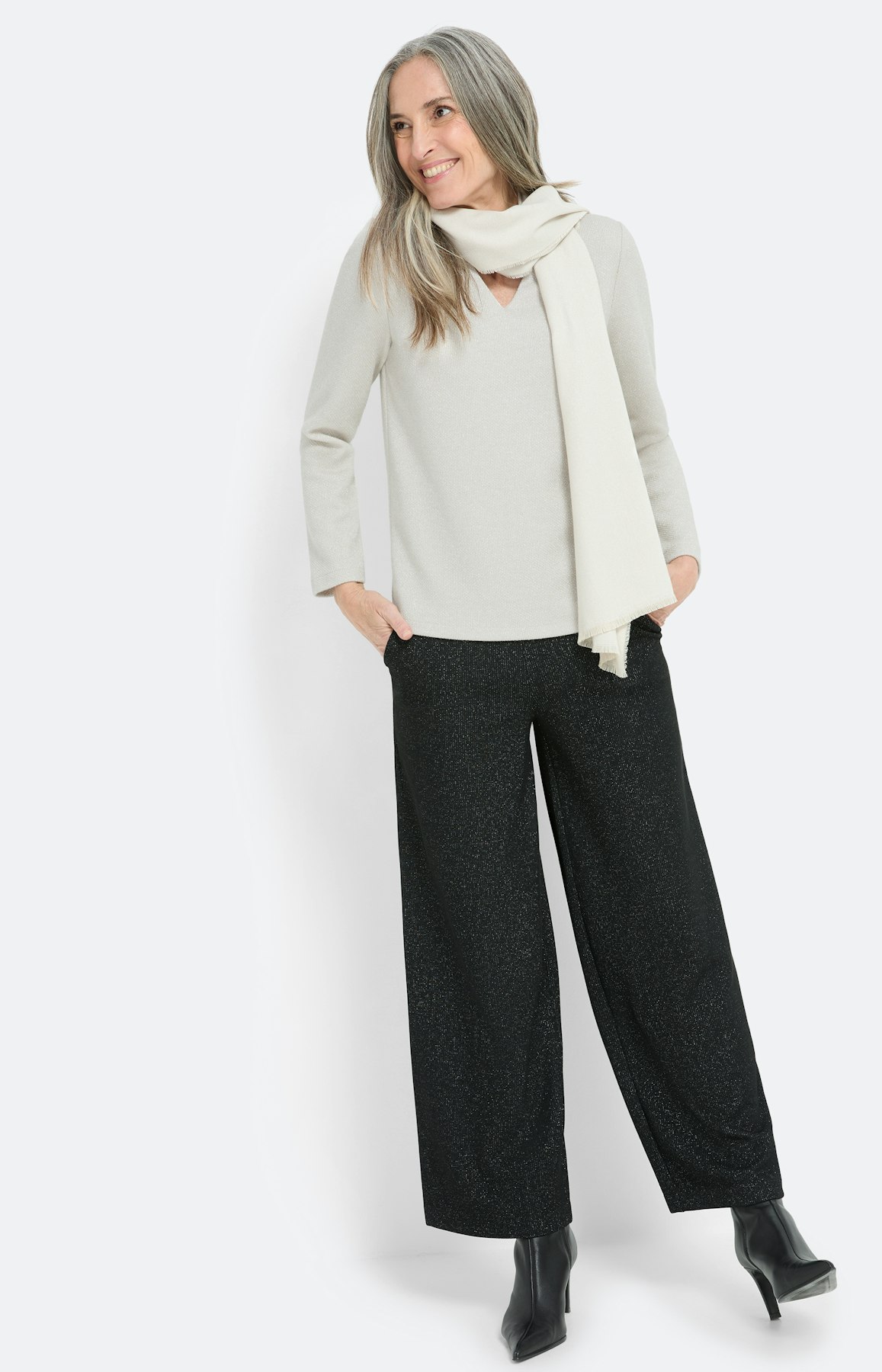 Sweatshirt met glittereffect, crème