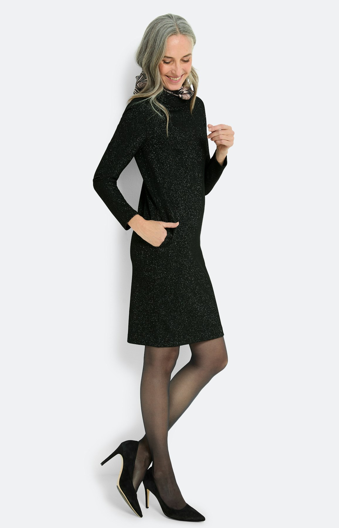 Jurk met glittereffect, zwart