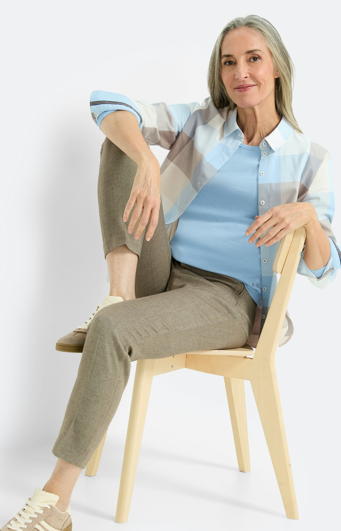 Shirt met lange mouw & ronde hals, blauw