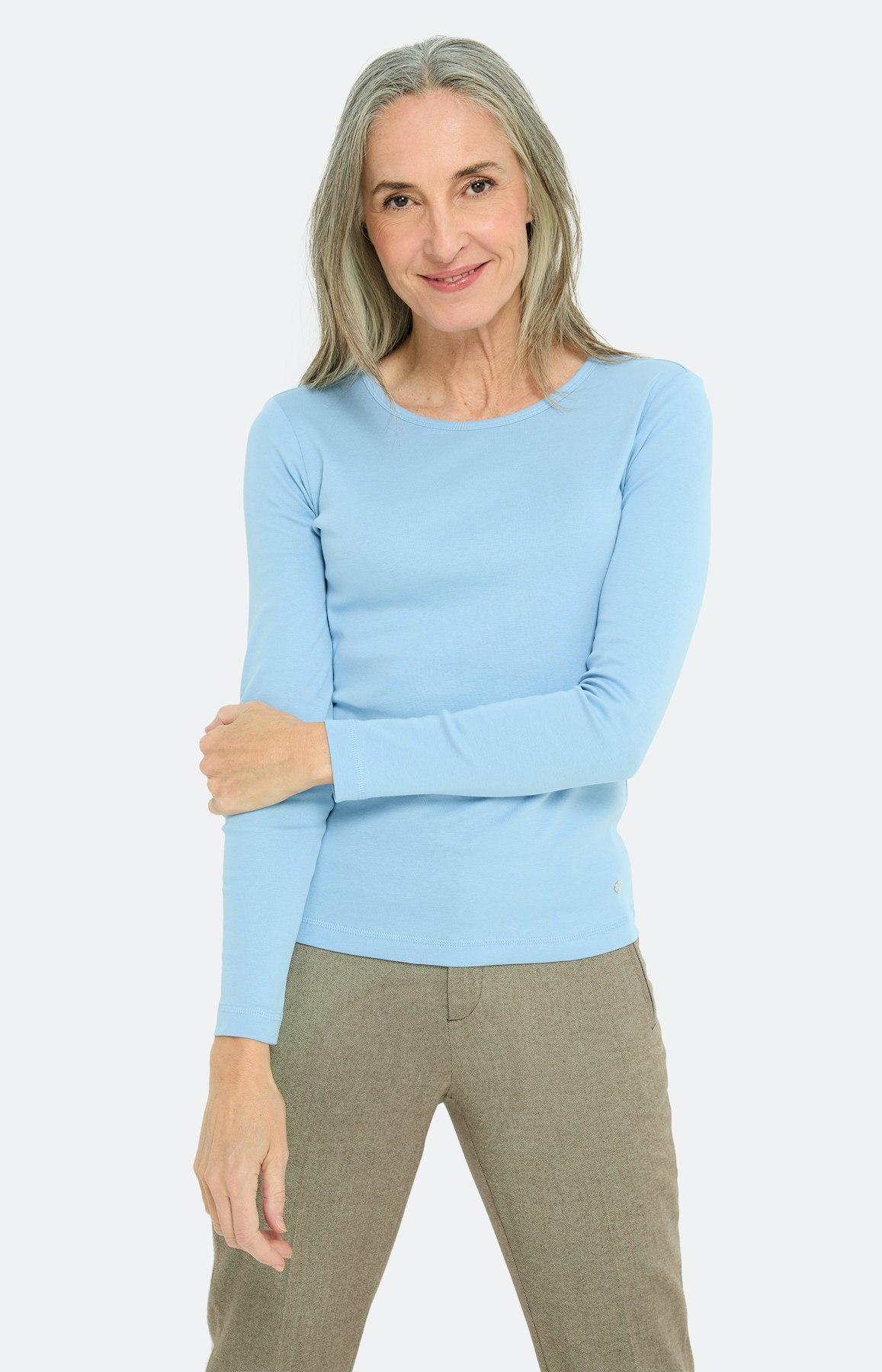 Shirt met lange mouw & ronde hals, blauw