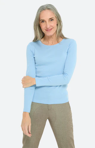 Shirt met lange mouw & ronde hals, blauw