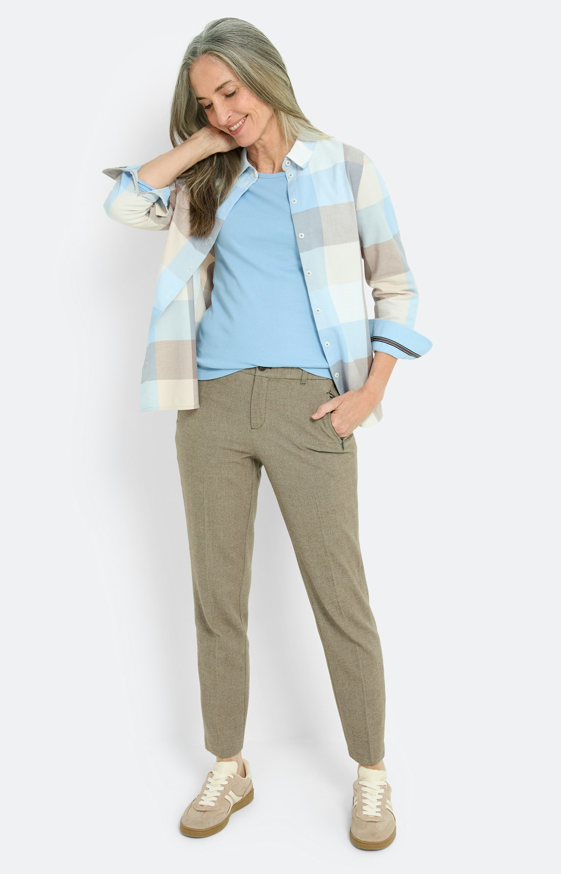 Shirt met lange mouw & ronde hals, blauw