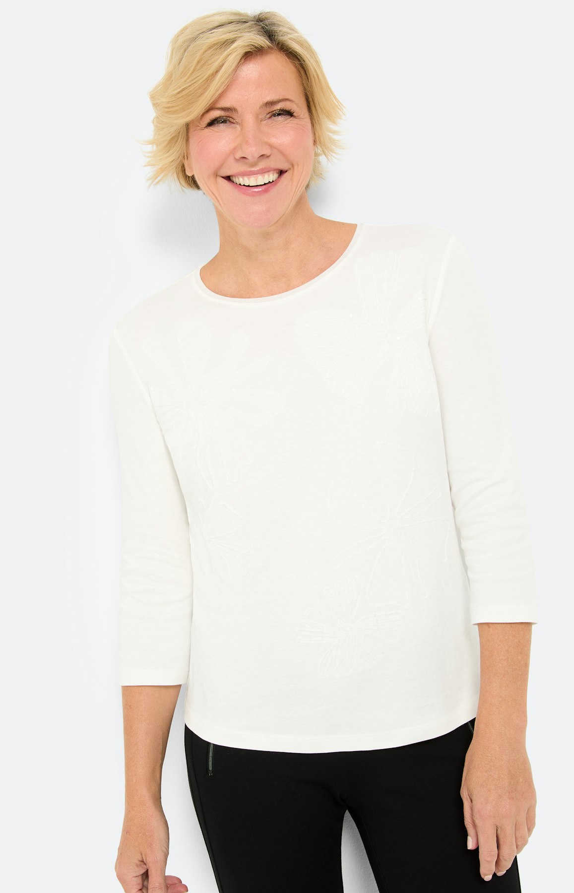 Shirt met bloemenapplicatie, wit