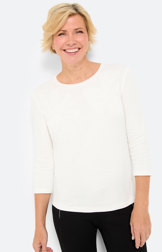 Shirt met bloemenapplicatie, wit