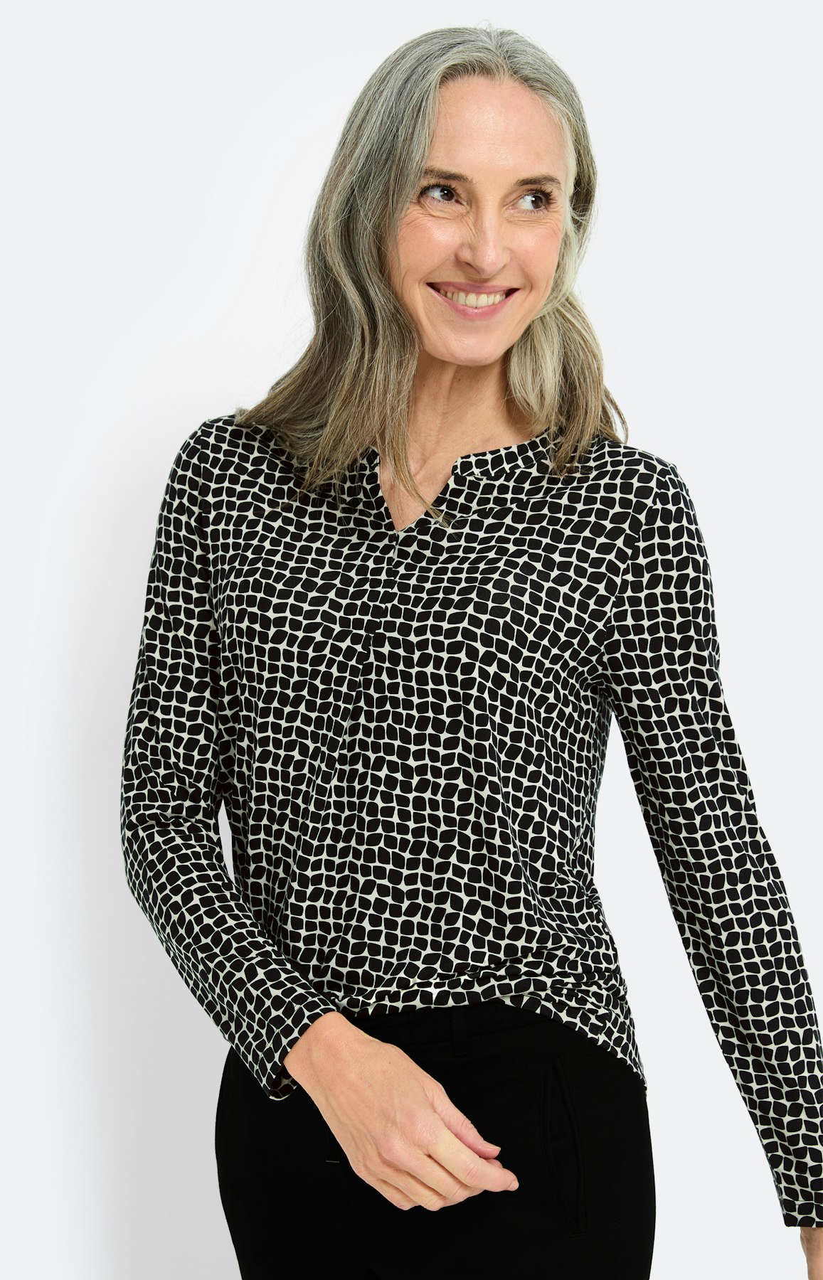 Shirt met elastische zoom, zwart