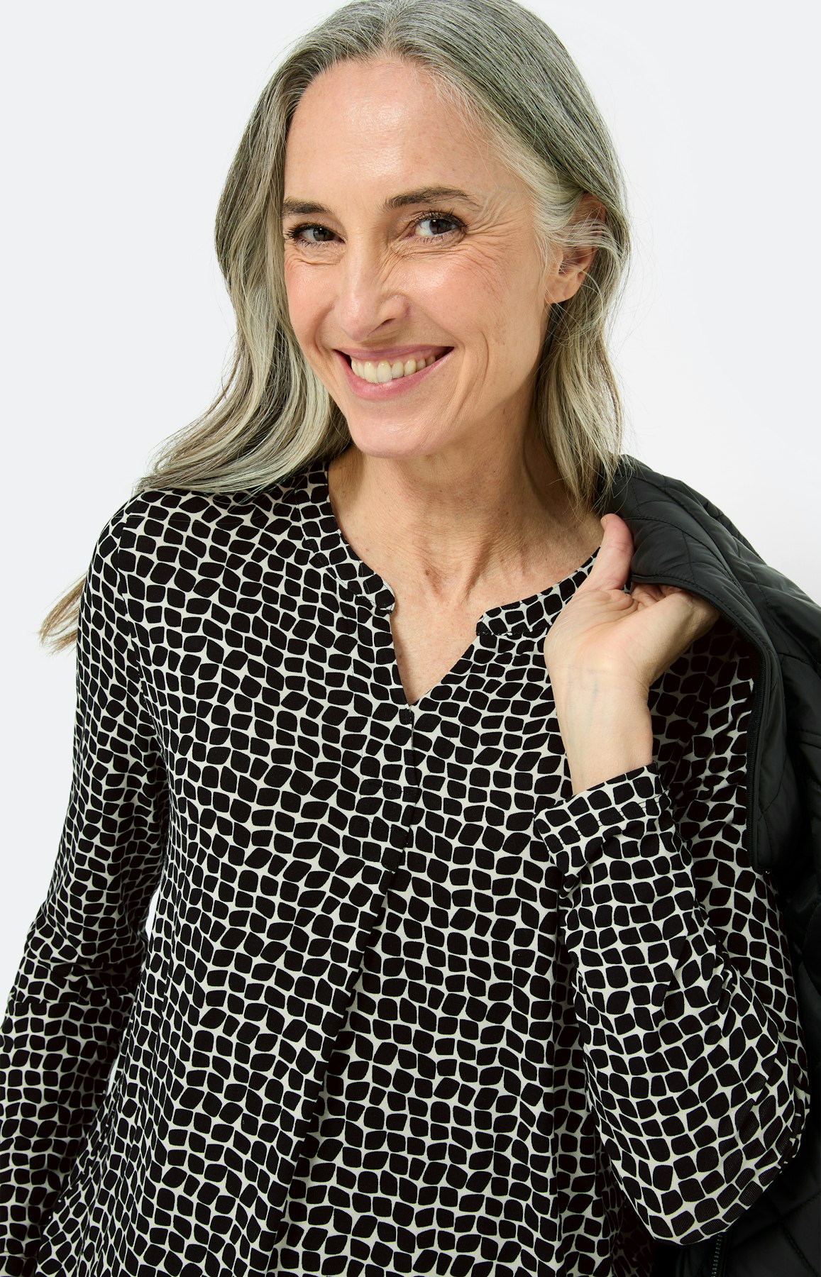 Shirt met elastische zoom, zwart