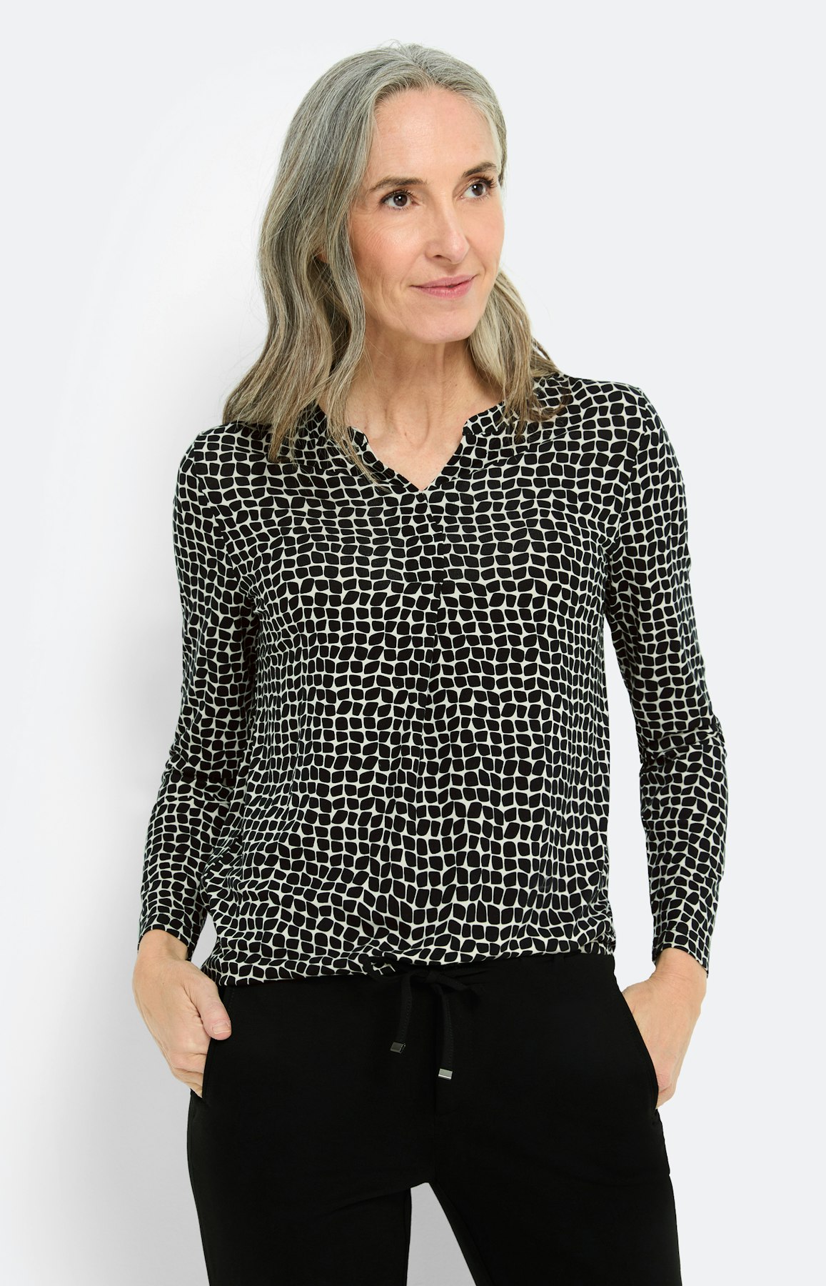 Shirt met elastische zoom, zwart