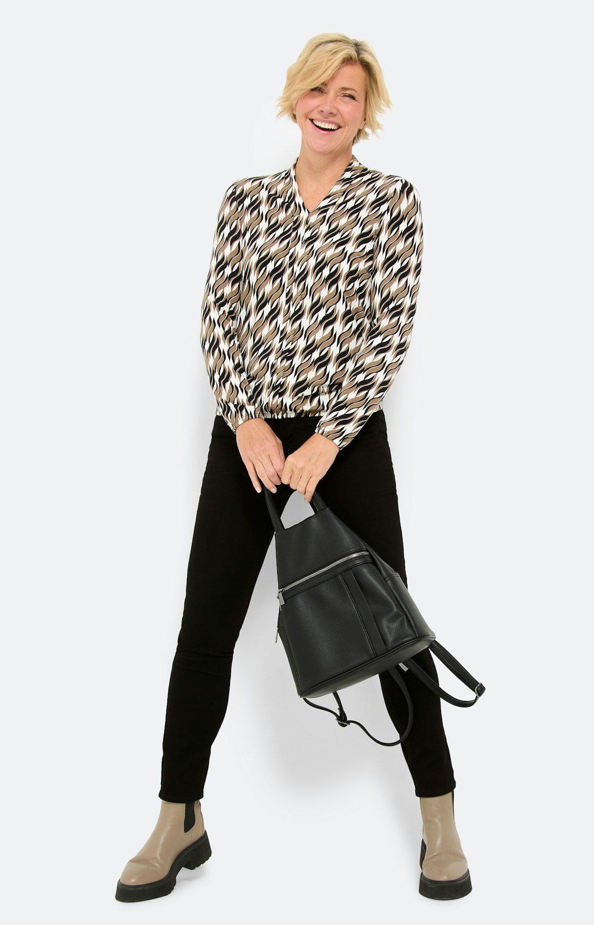 Shirt met een sjaalkraag, taupe