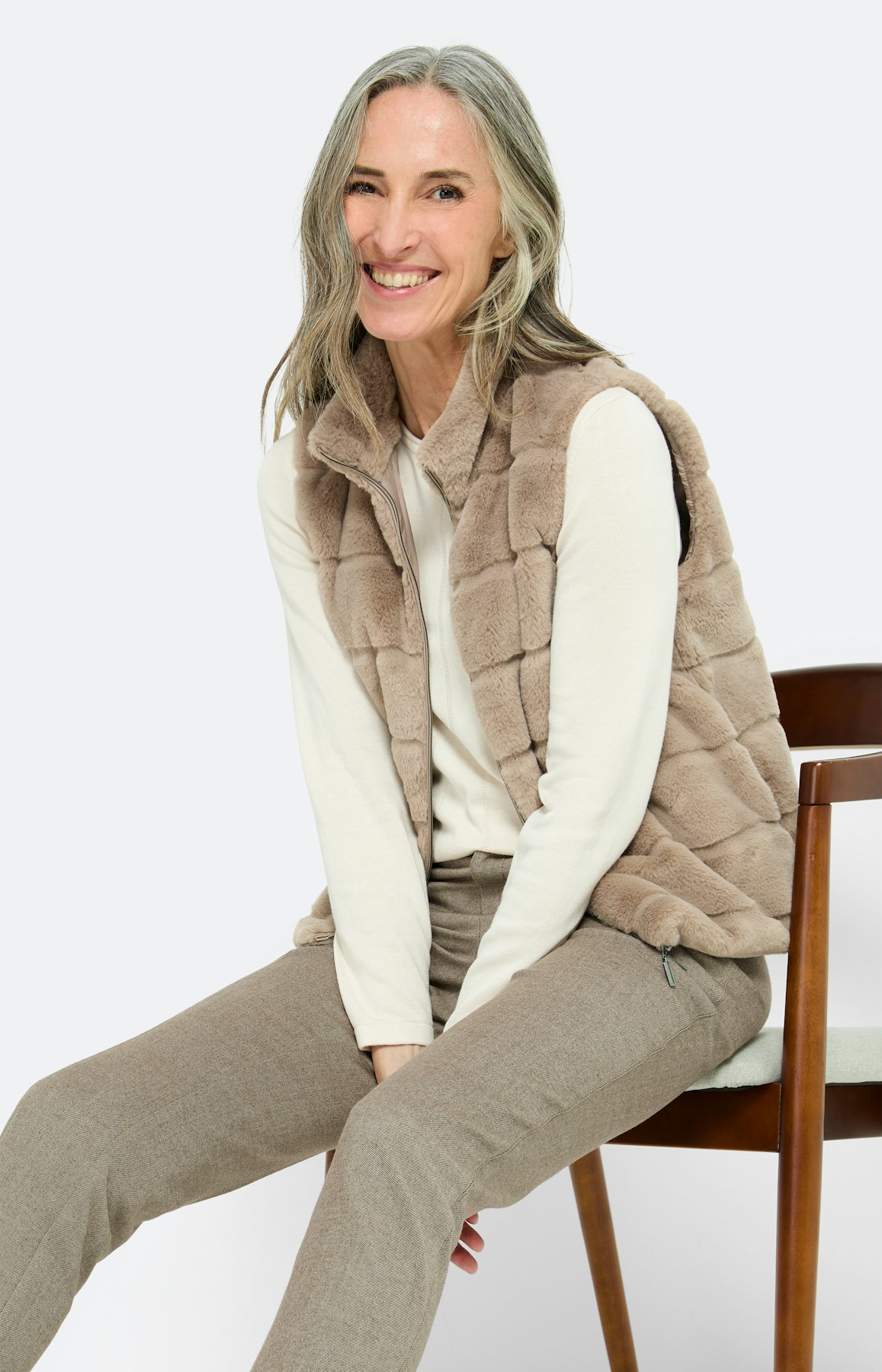 Broek met smalle pijpen 30 inch, taupe