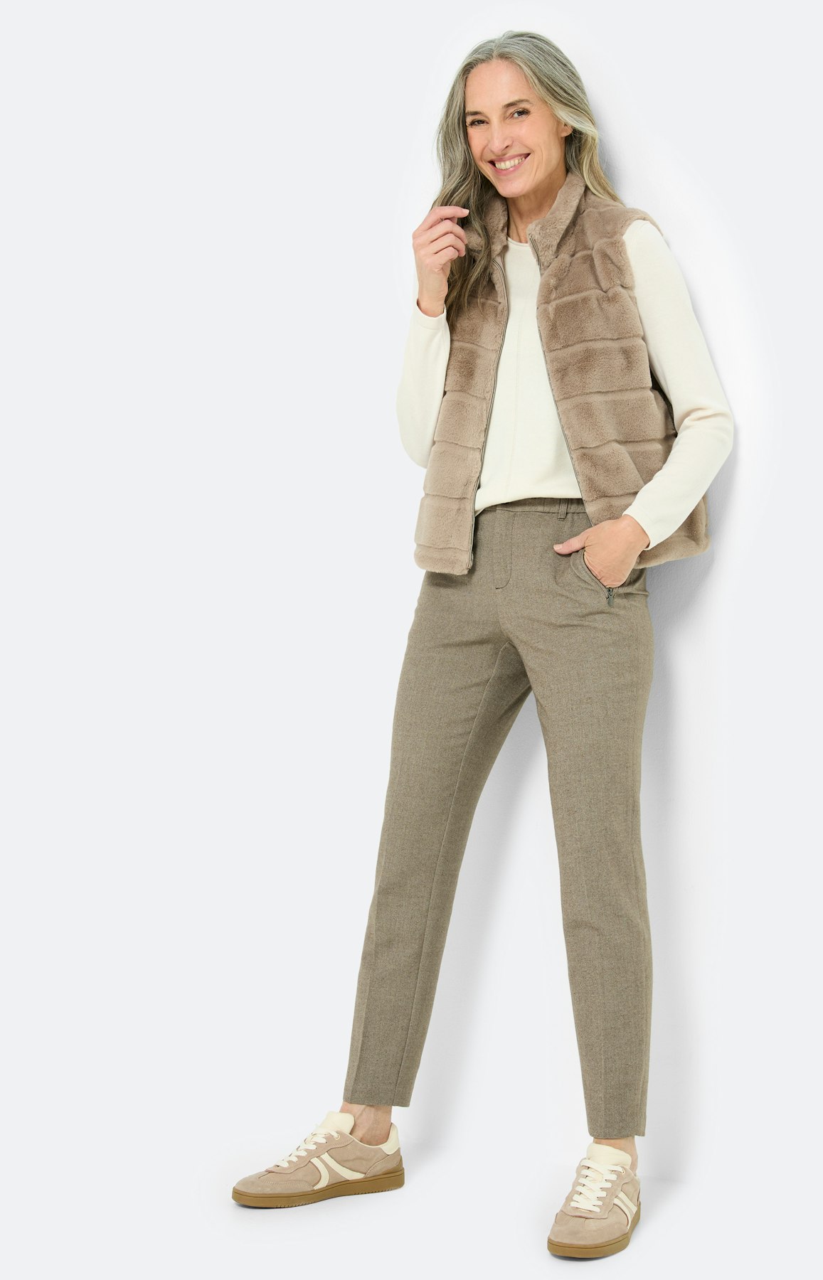 Broek met smalle pijpen 30 inch, taupe