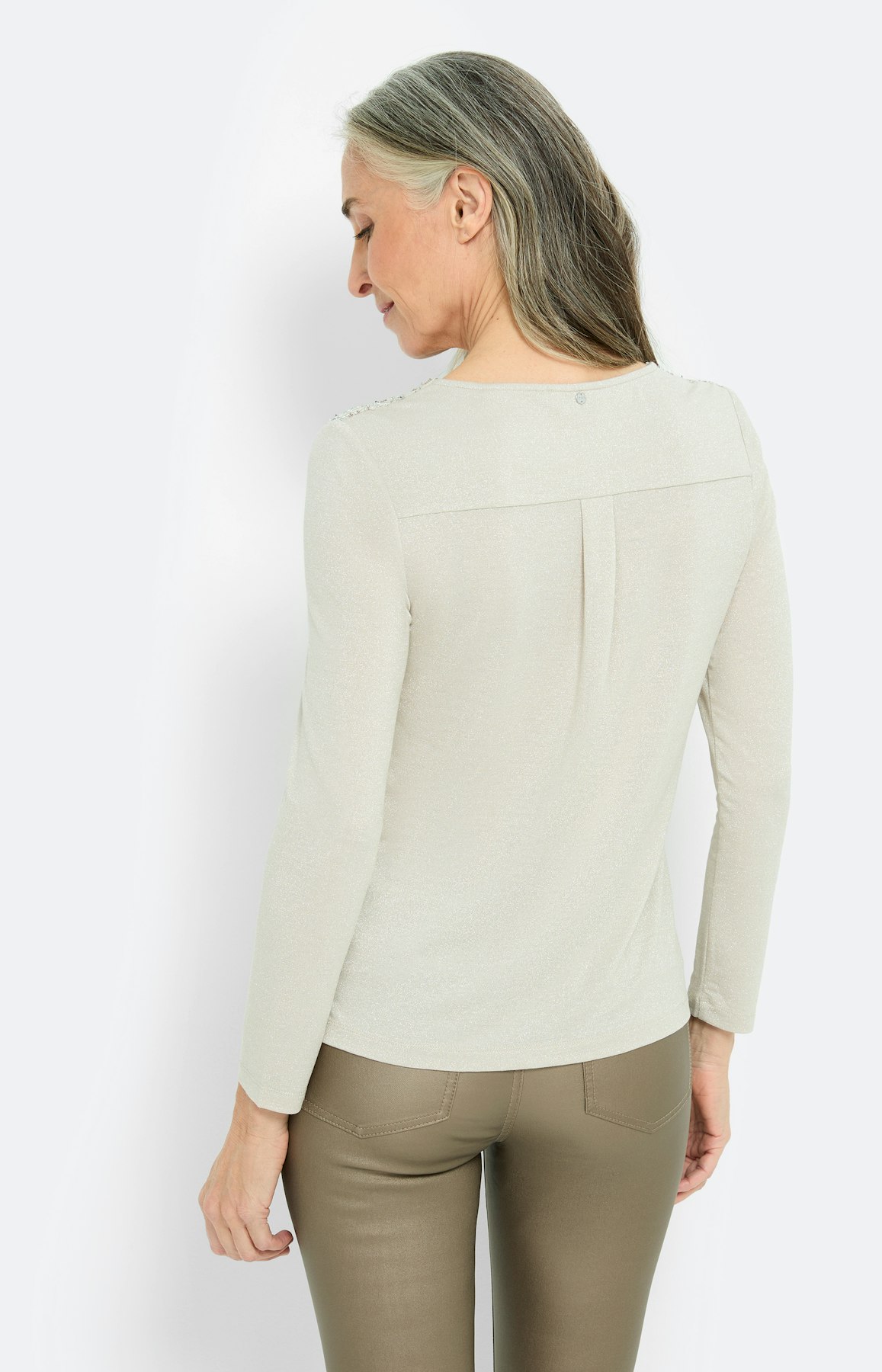 Shirt met pailletten-overlay, crème