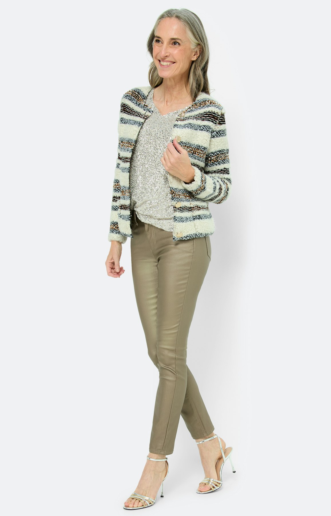 Jeans met coating 30 inch, bronskleur