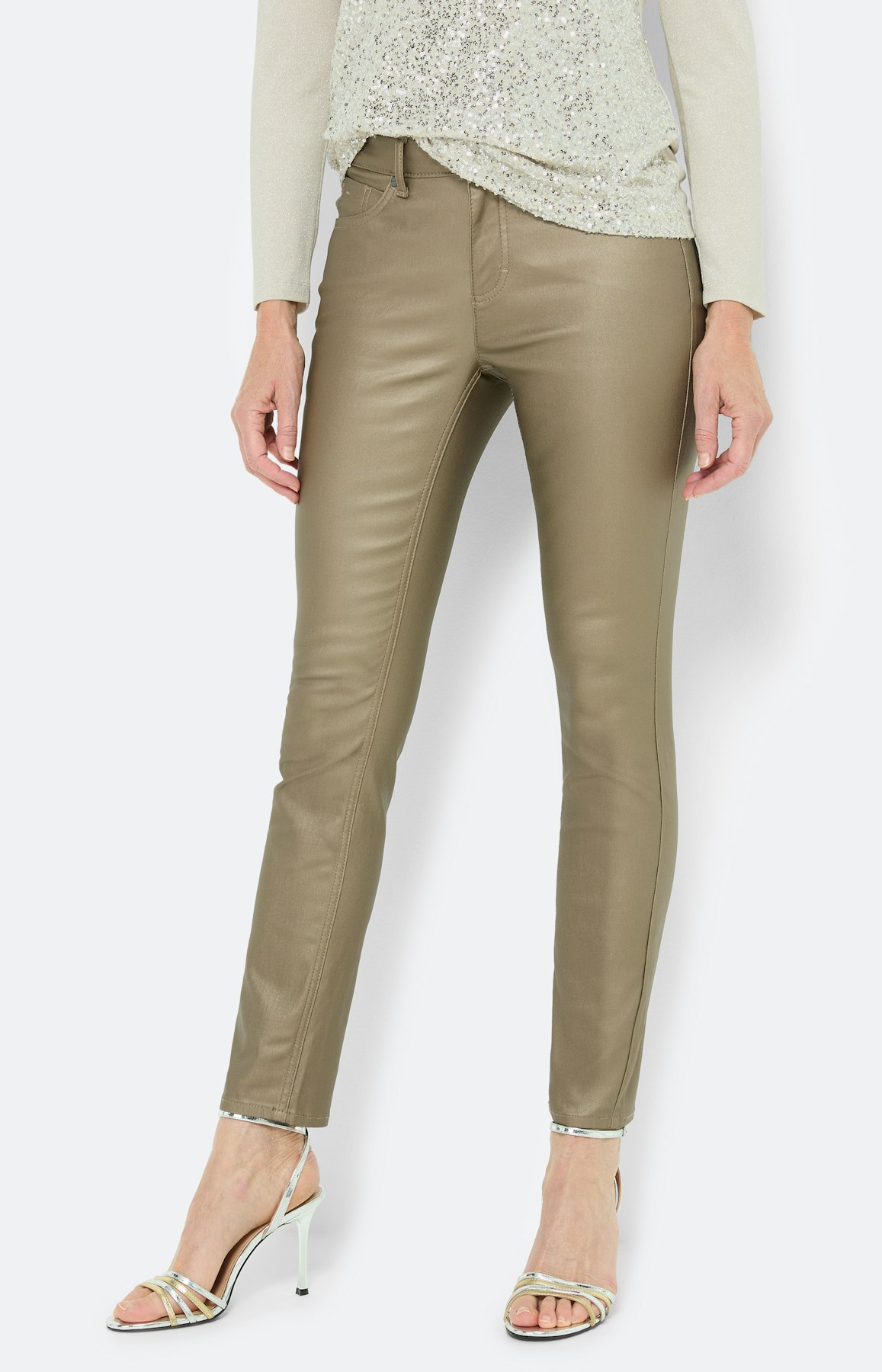 Jeans met coating 30 inch, bronskleur