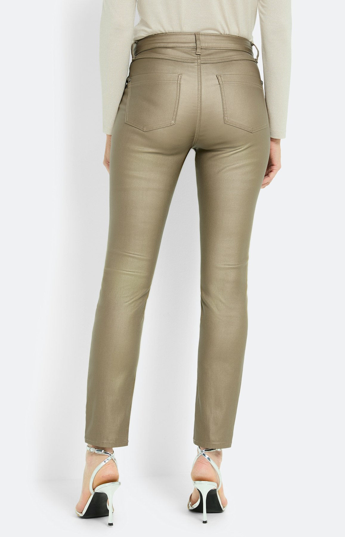 Jeans met coating 30 inch, bronskleur