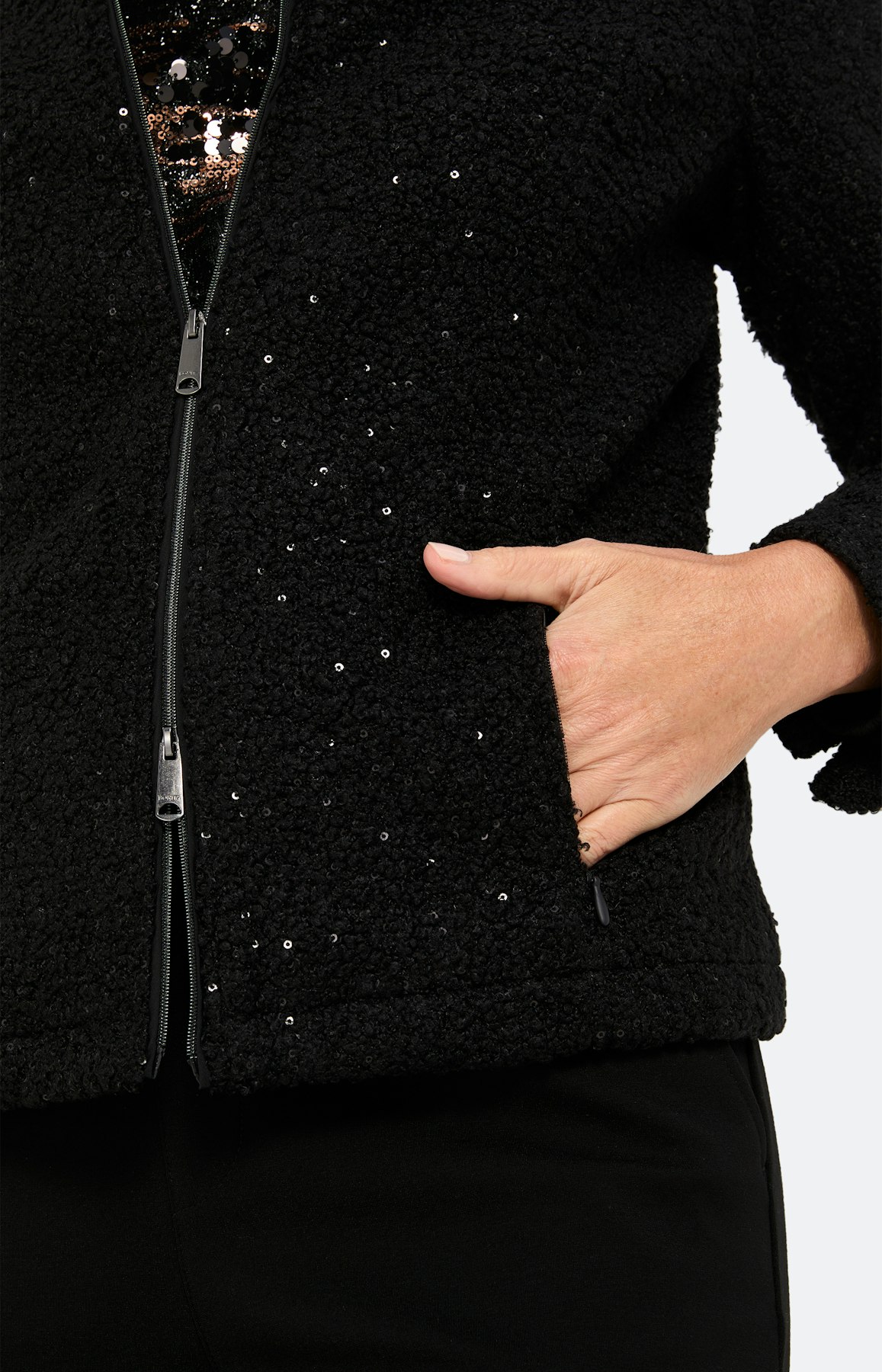 Blazer met paillettenbeleg, zwart