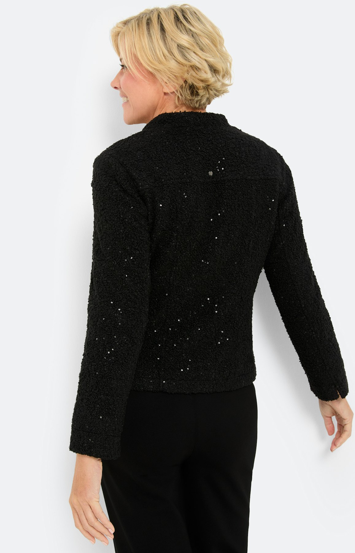 Blazer met paillettenbeleg, zwart
