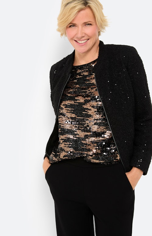 Blazer met paillettenbeleg, zwart