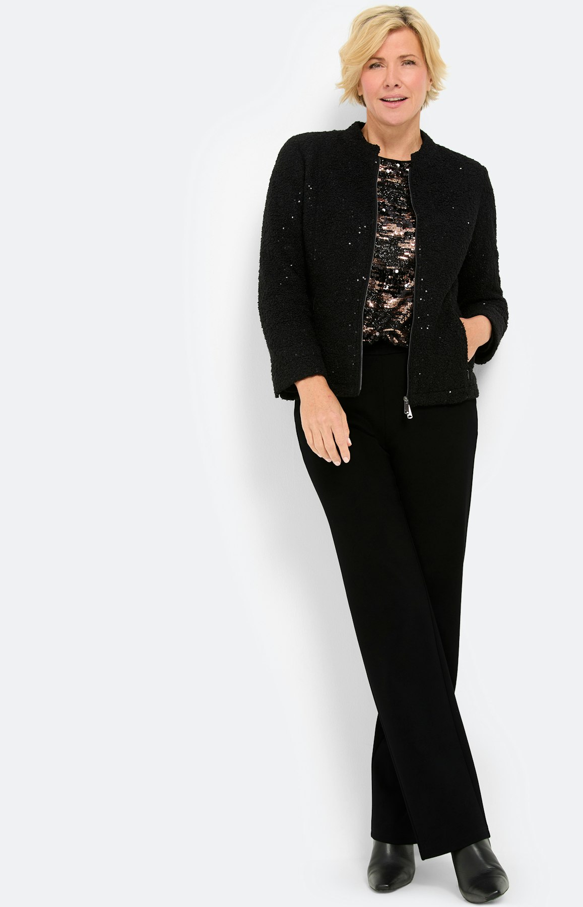 Blazer met paillettenbeleg, zwart