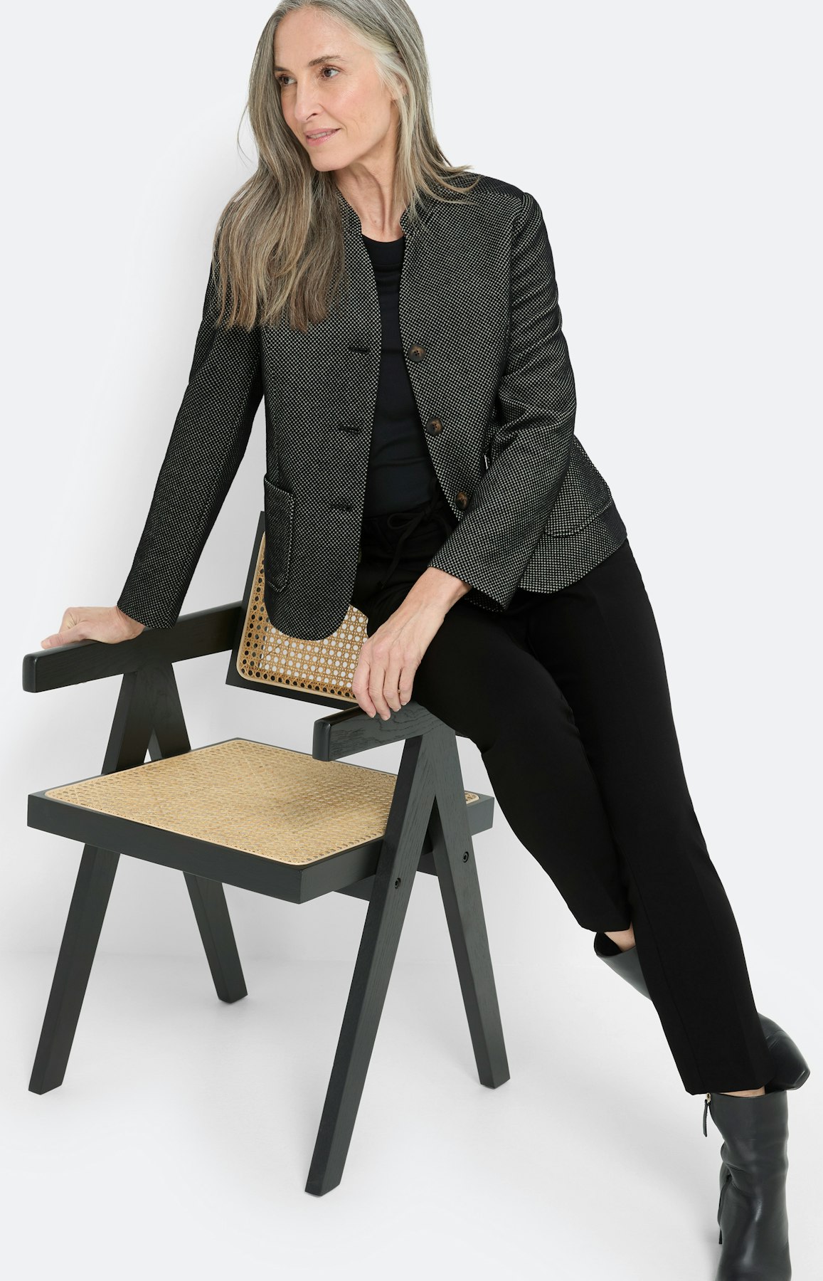 Blazer met tweekleurige structuur, zwart