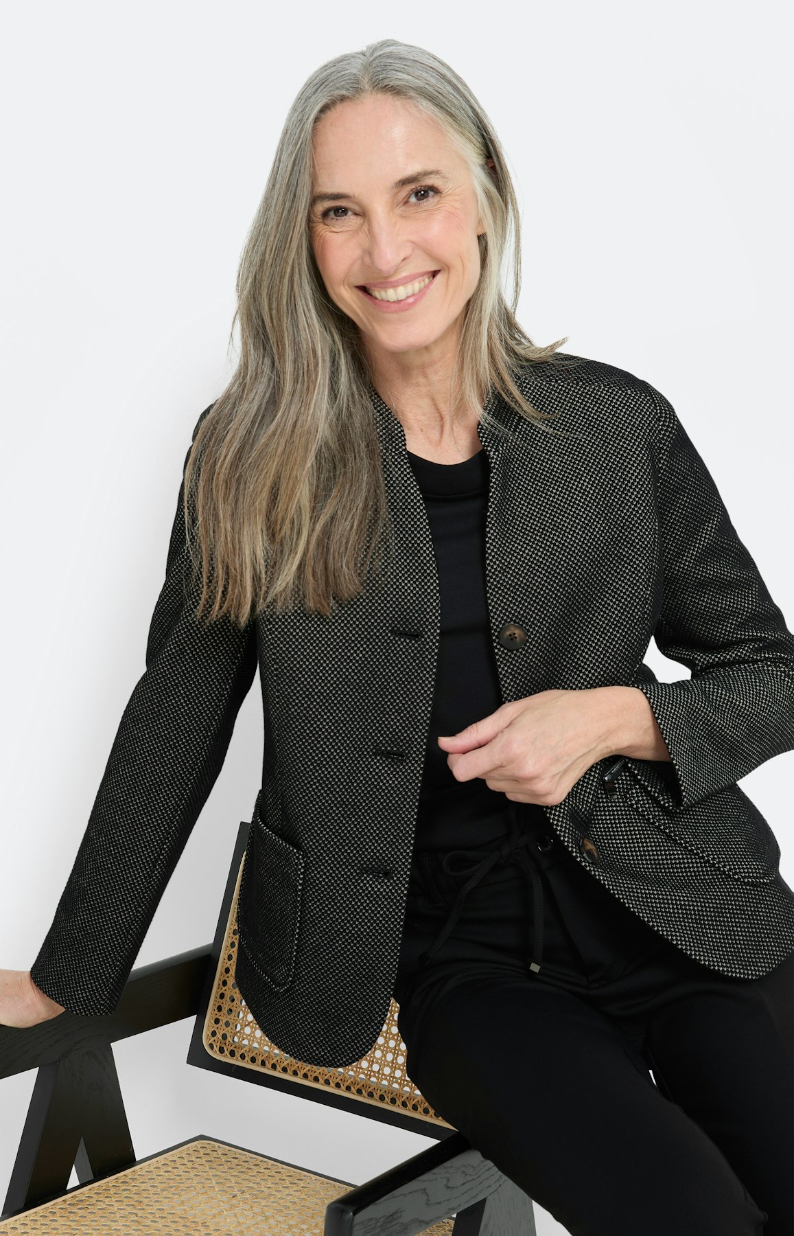 Blazer met tweekleurige structuur, zwart