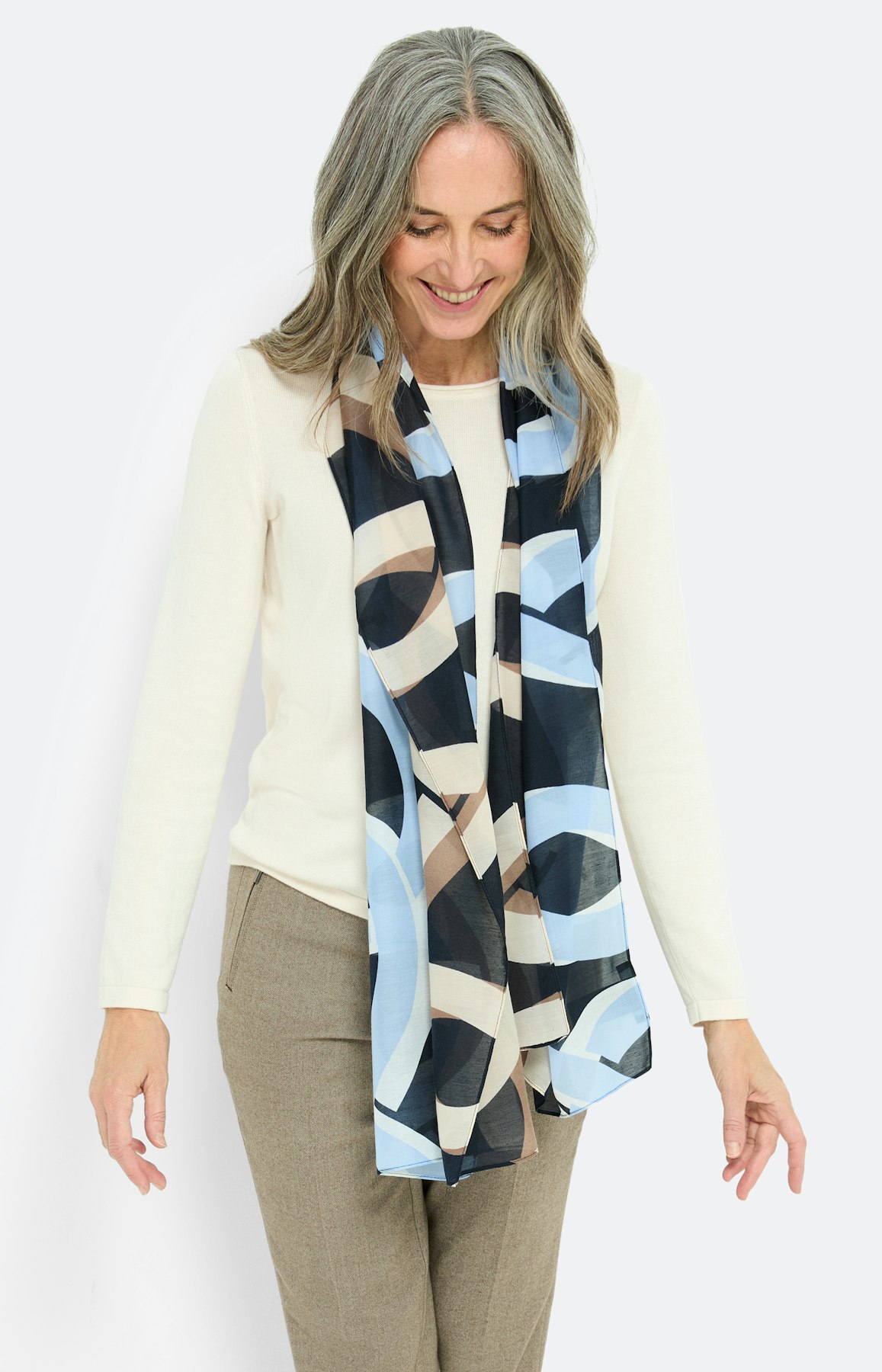 Sjaal met grote motief-print, marine