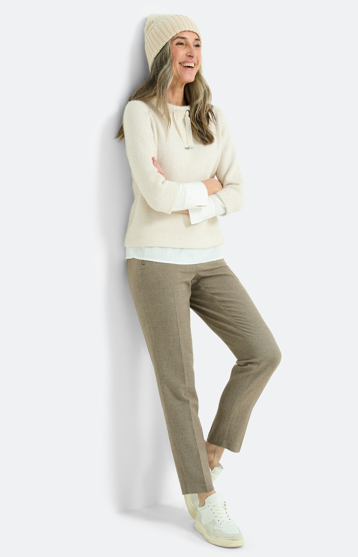 Sweatshirt in laagjes-look, crème