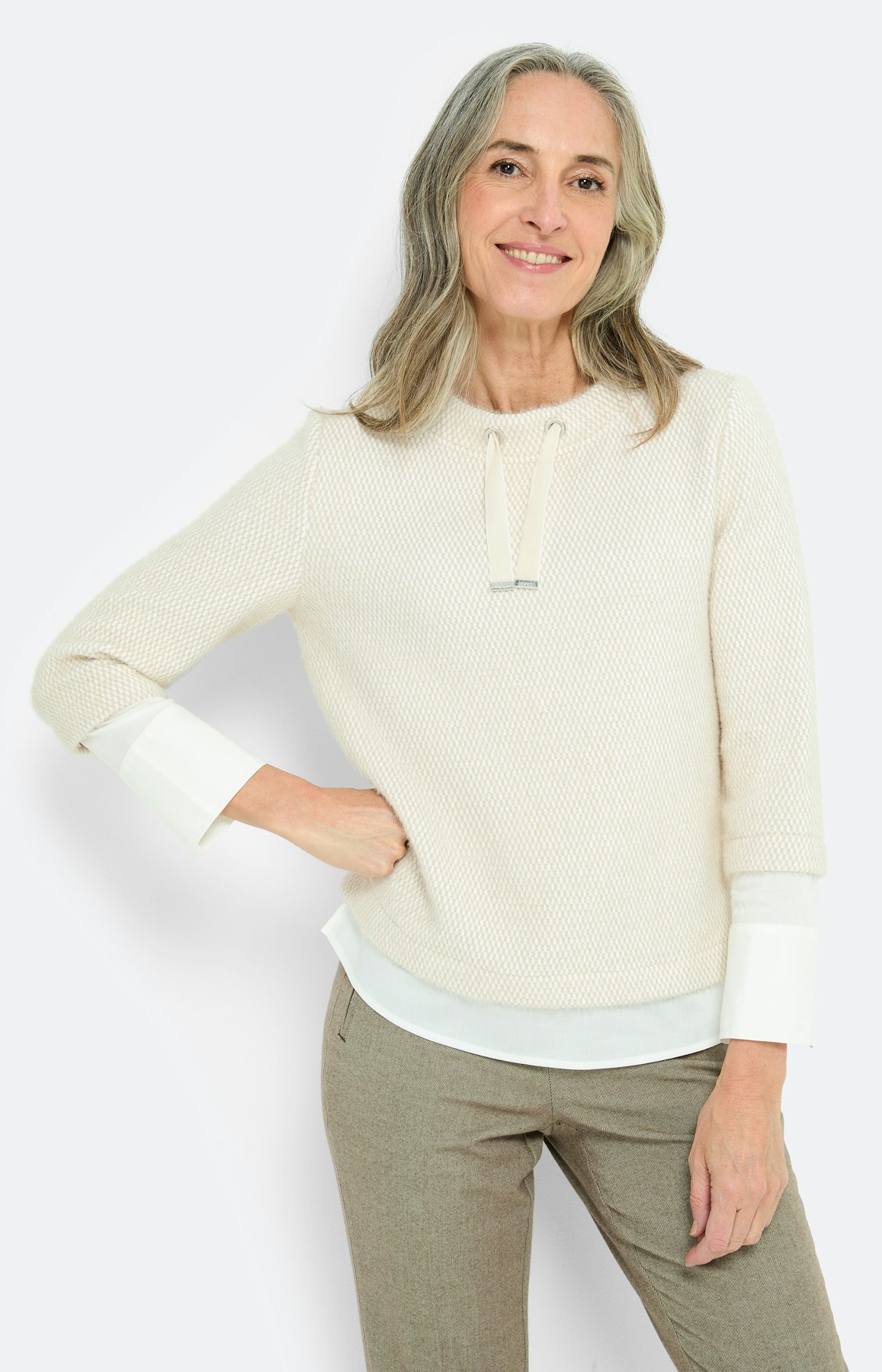 Sweatshirt in laagjes-look, crème