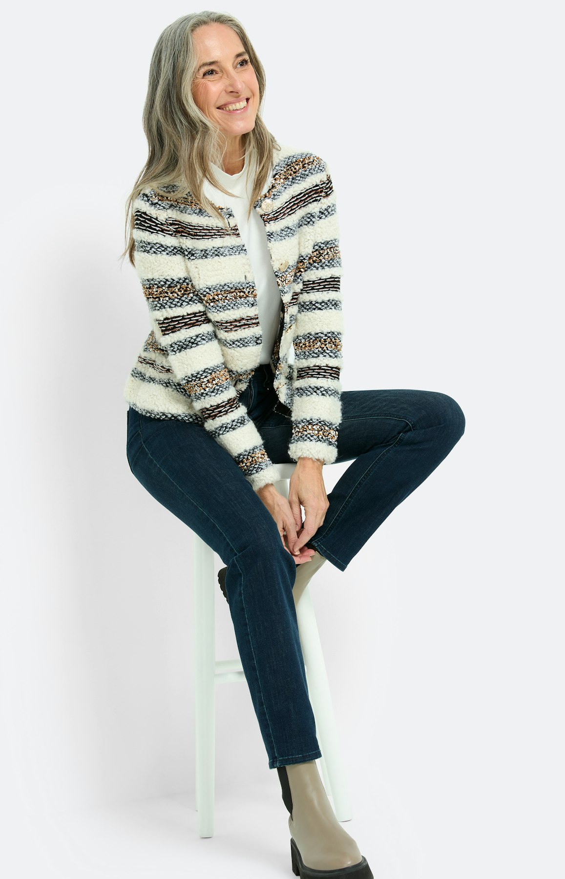 Cardigan met strepen-effect, taupe