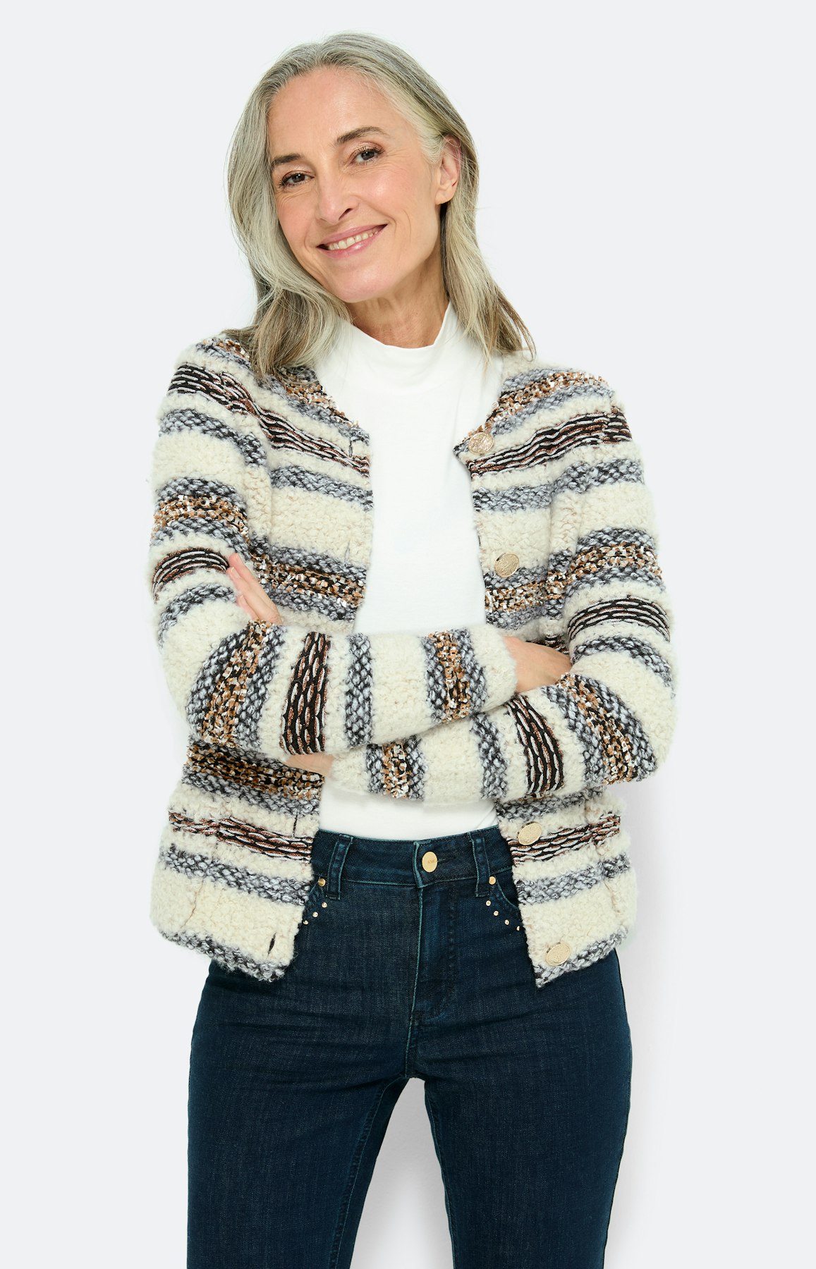 Cardigan met strepen-effect, taupe