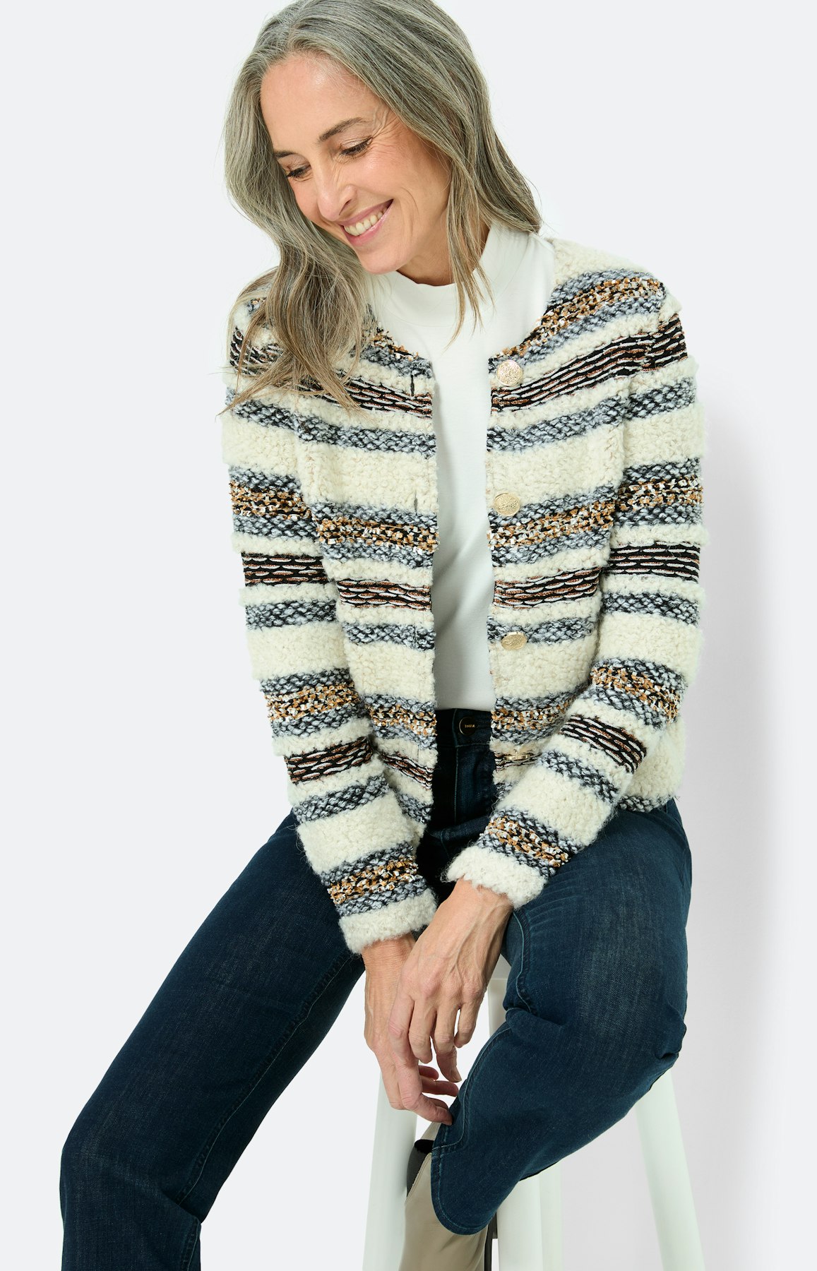 Cardigan met strepen-effect, taupe