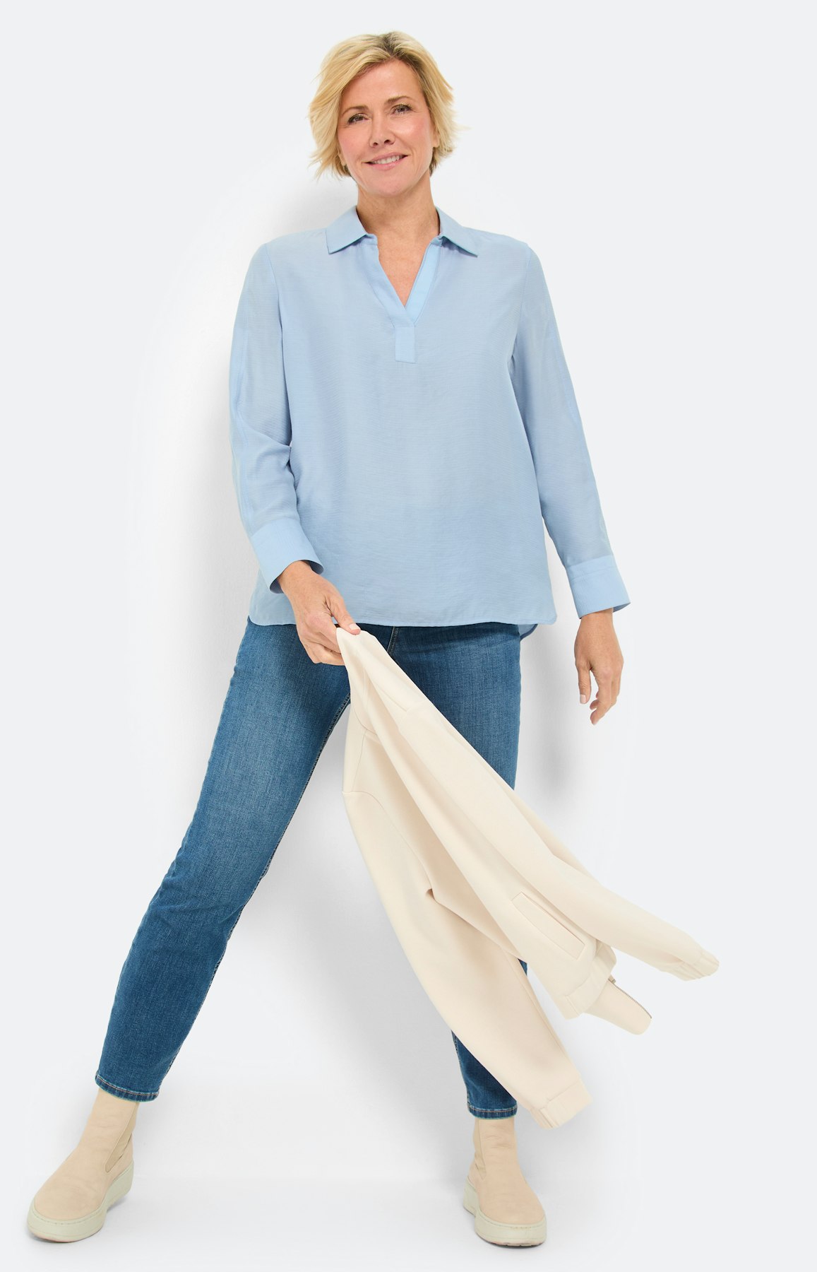 Blouse met streepstructuur, blauw