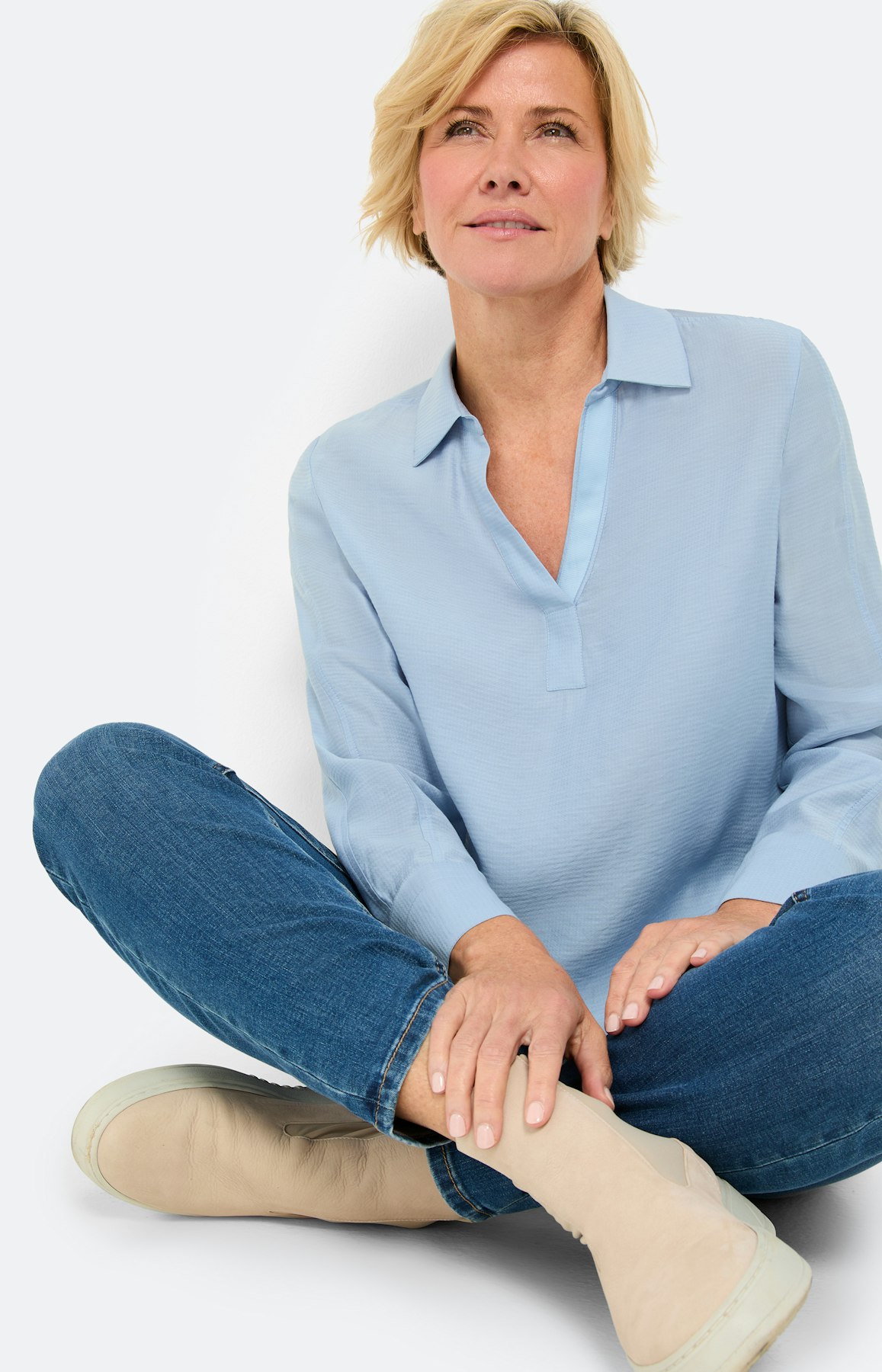 Blouse met streepstructuur, blauw