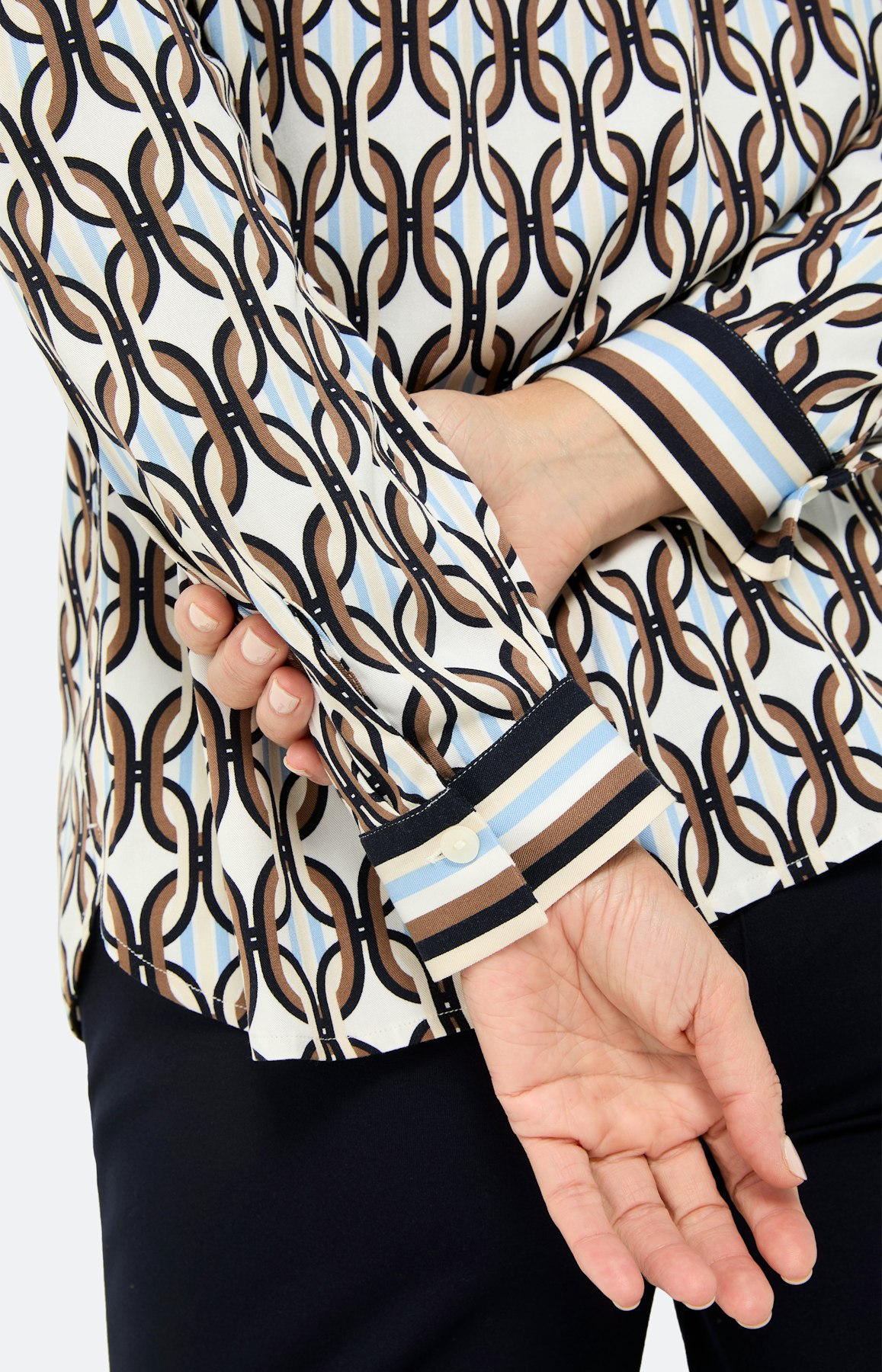 Blouse met strepen-manchetten, taupe