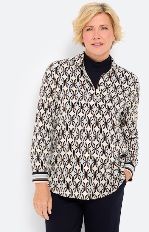 Blouse met strepen-manchetten, taupe