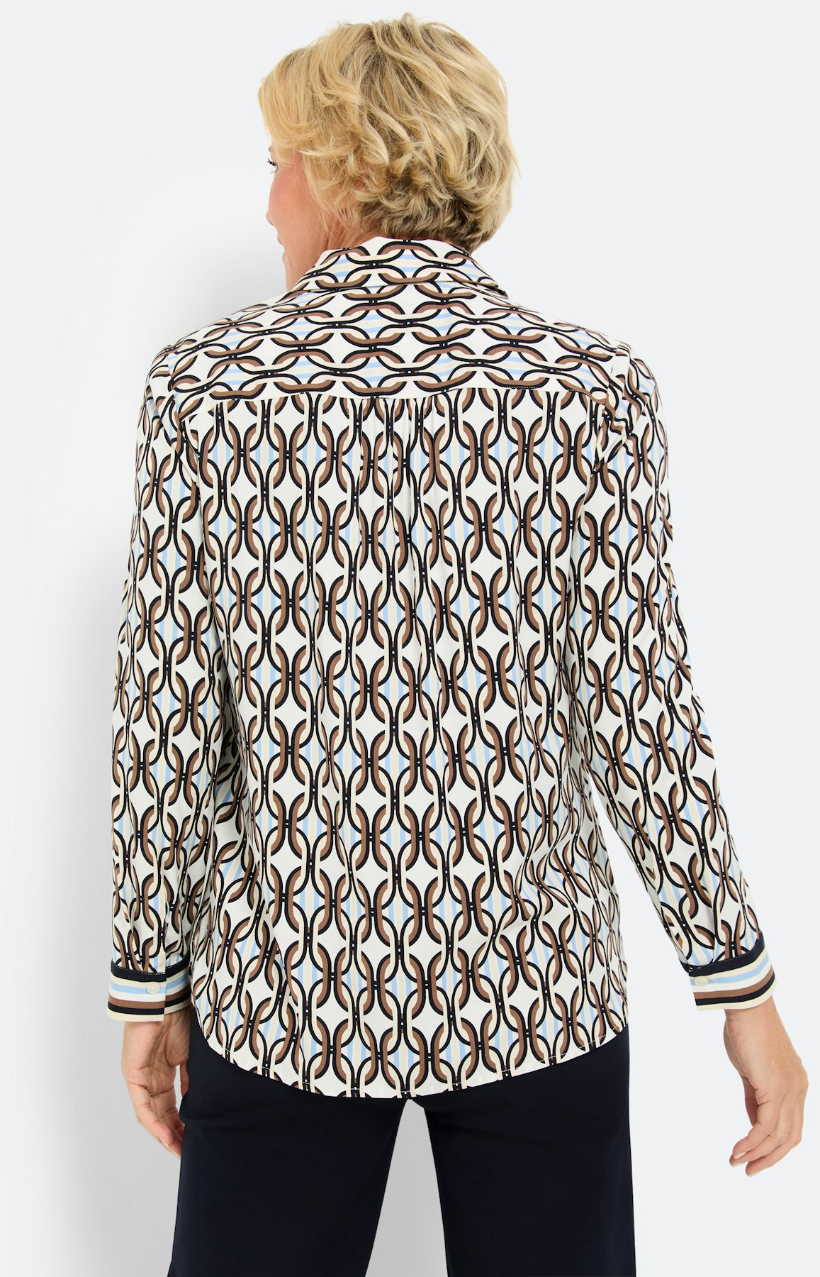 Blouse met strepen-manchetten, taupe