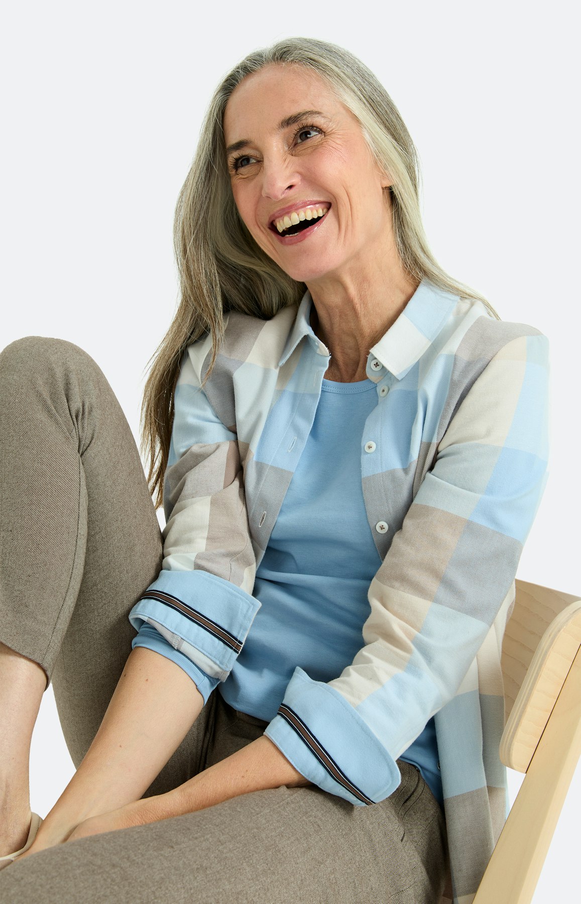 Blouse van flanel met ruitmotief, blauw