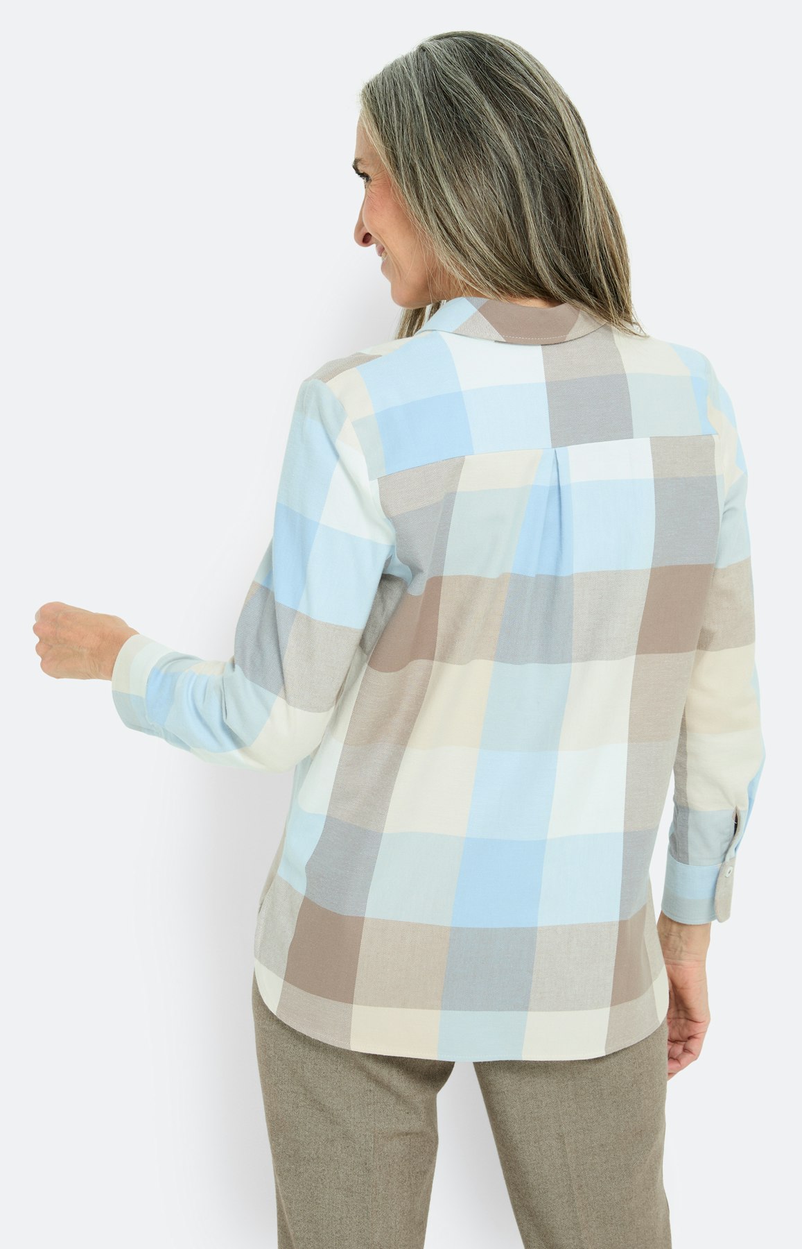 Blouse van flanel met ruitmotief, blauw